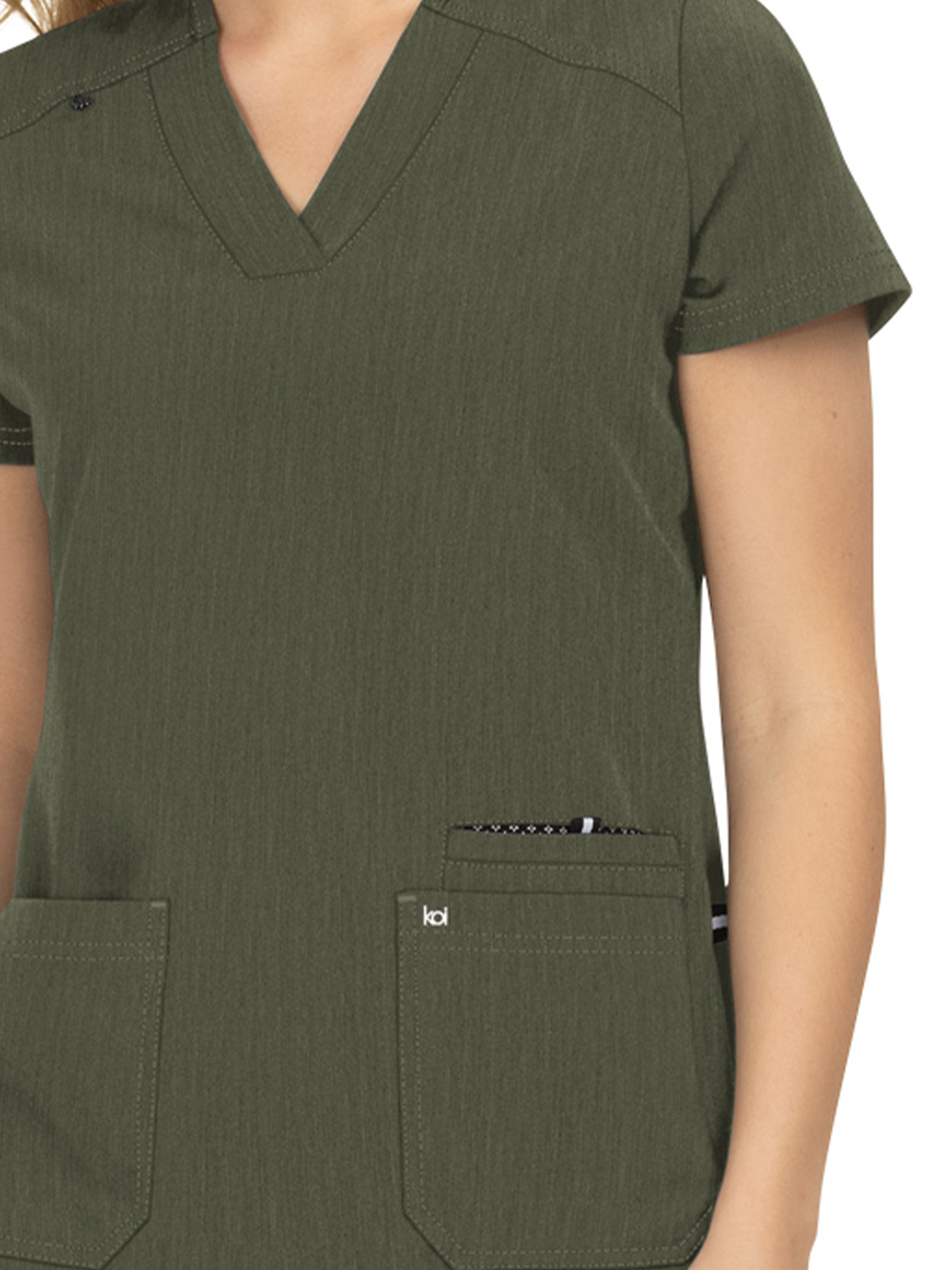 koi - Next Gen - Women's Three-Pocket Wide V-Neck Stretch Hustle and Heart Top 38