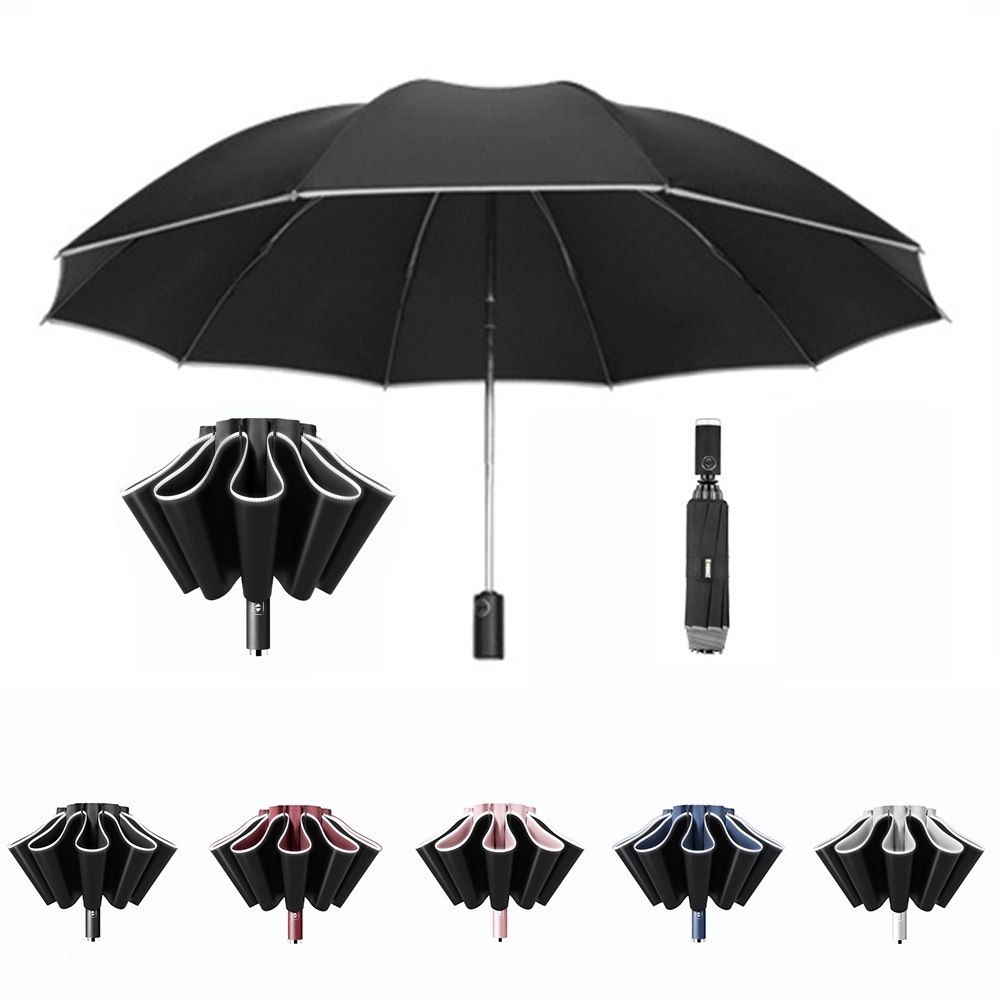 Inverted Reverse Umbrella with Reflective Strip Flashlight 5