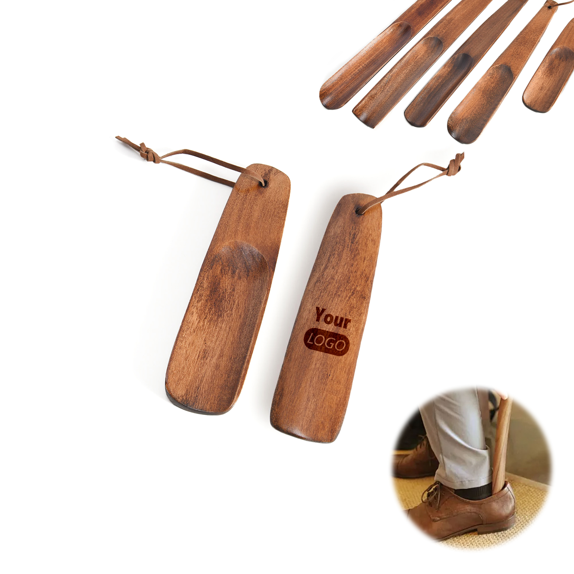 Compact Wooden Shoe Horn With Strap 2