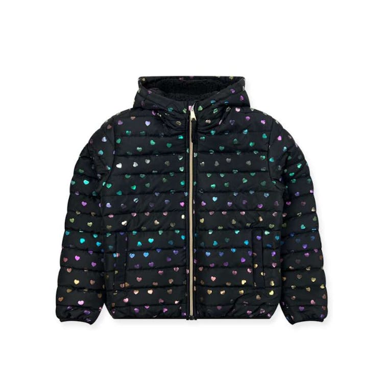 Girls' Sherpa-Lined Heart Print Jacket Black 7-14 2
