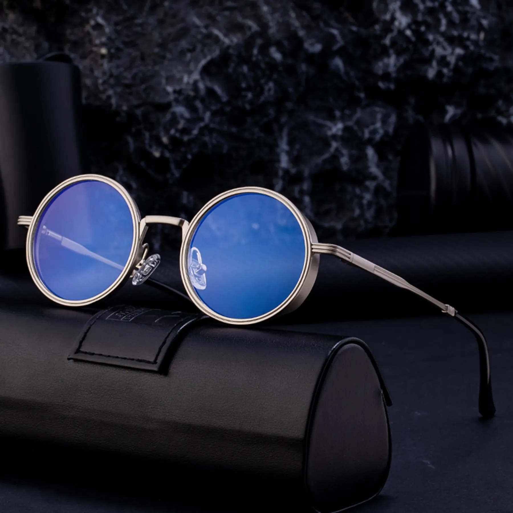 Vintage Punk Style Round Metal Frame UV400 Shades Sunglasses 13