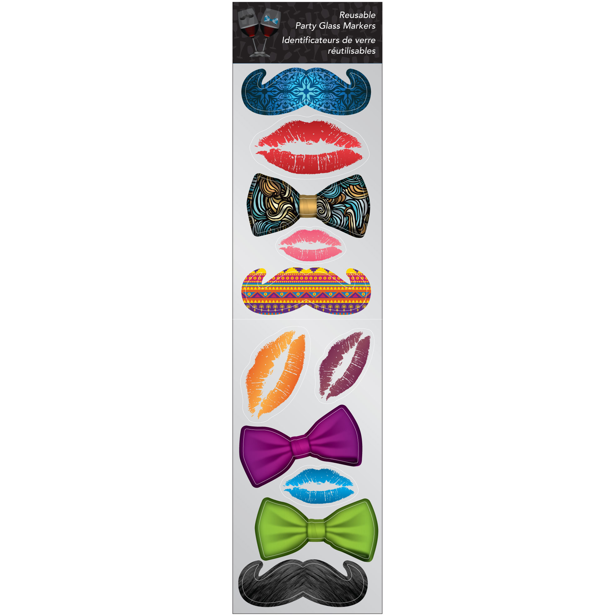 Party Glass Marker Combo Kit - Mustaches, Bow Ties & Kissing Lips on cling vinyl Generic model