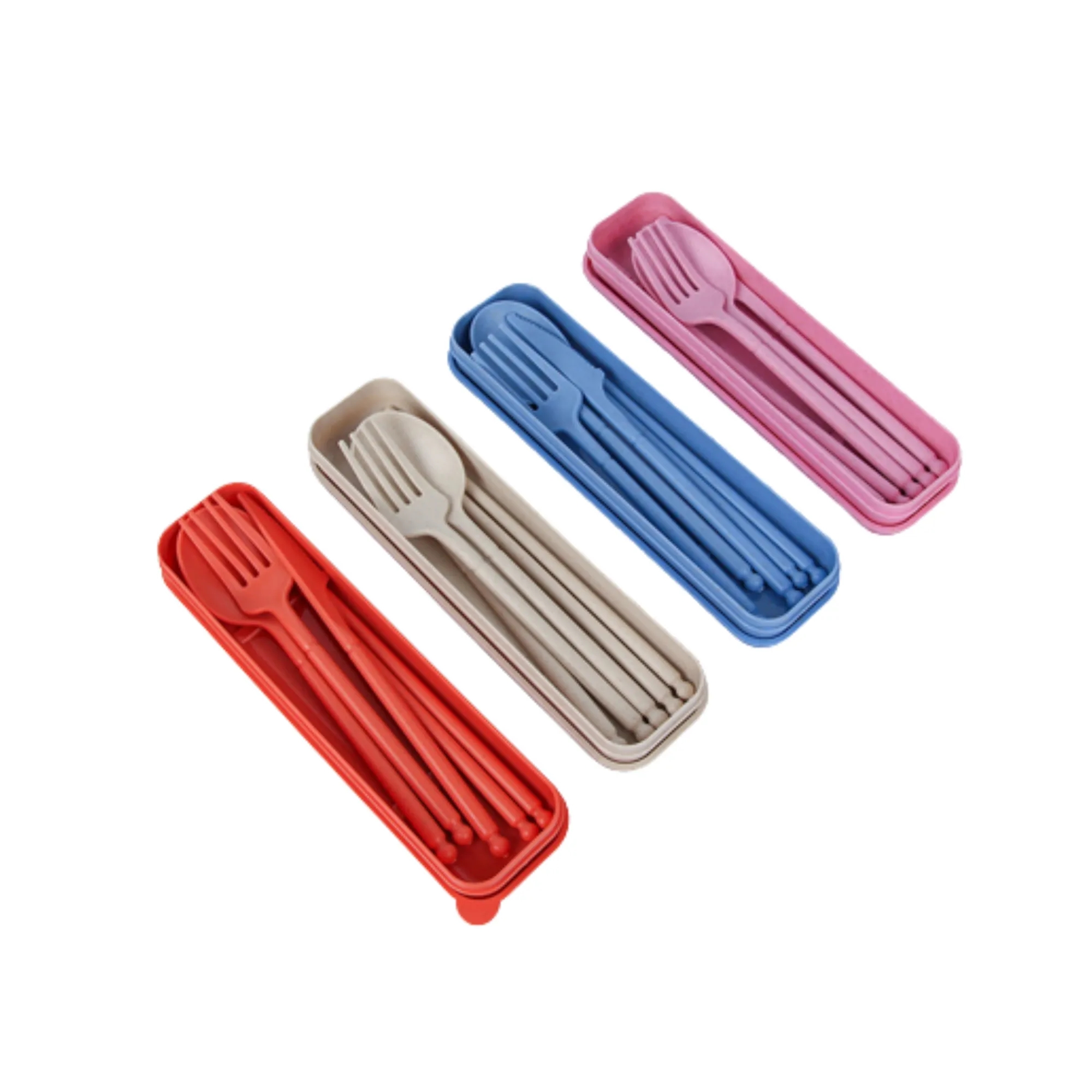 4 Pcs Portable Wheat Straw Cutlery Set With Case 4