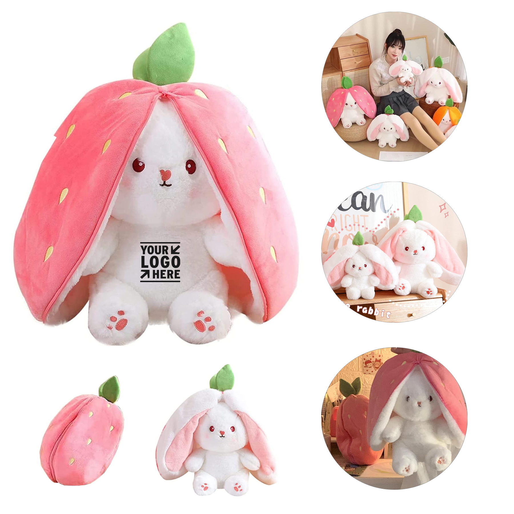 Animal Reversible Cuddle Strawberry Bunny Stuffed Carrot Turns Into Plushies Ears Rabbit Toy 2