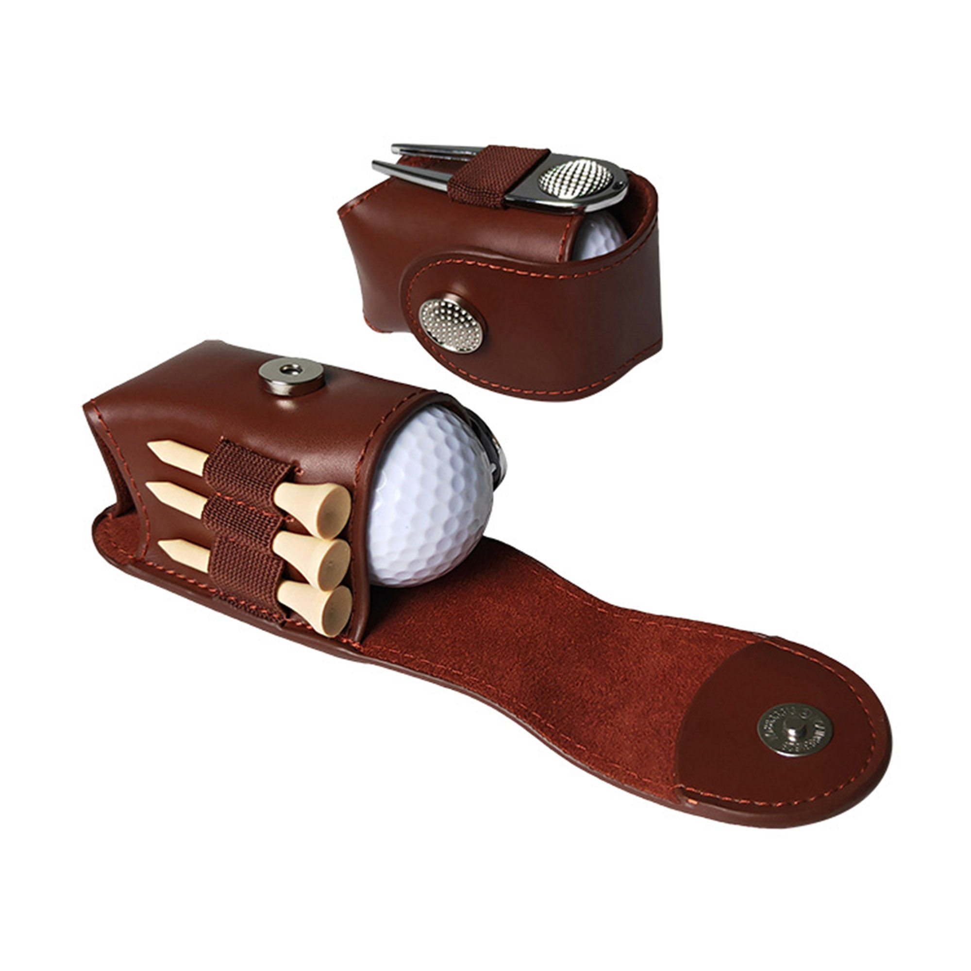 Vegan Leather Golf Ball Holder Tee Pouch Gift Sets (2 golf balls, 3 tees, and 1 divot fork included) 4