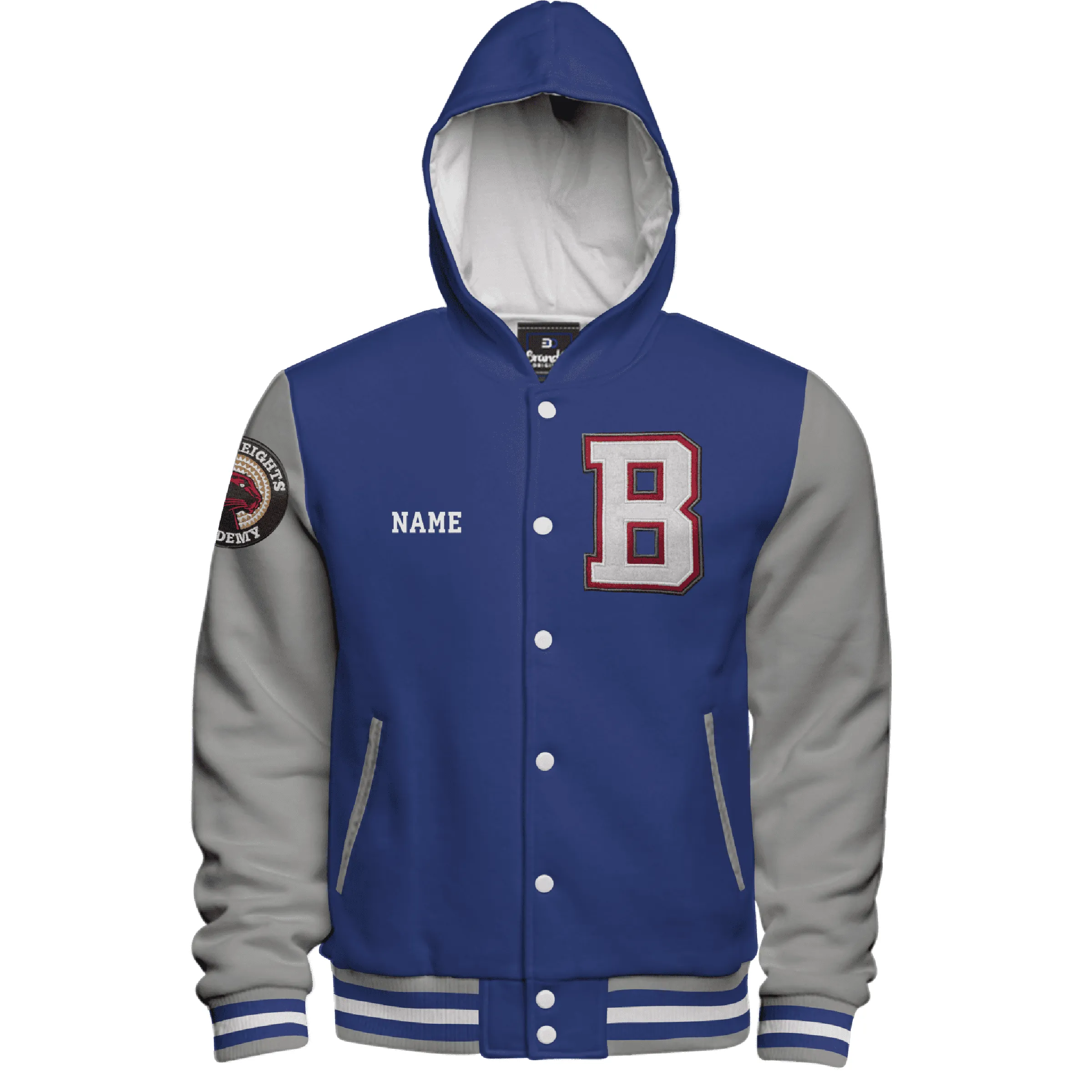 Hooded  Fleece Varsity Jacket With Custom Printed Lining 4
