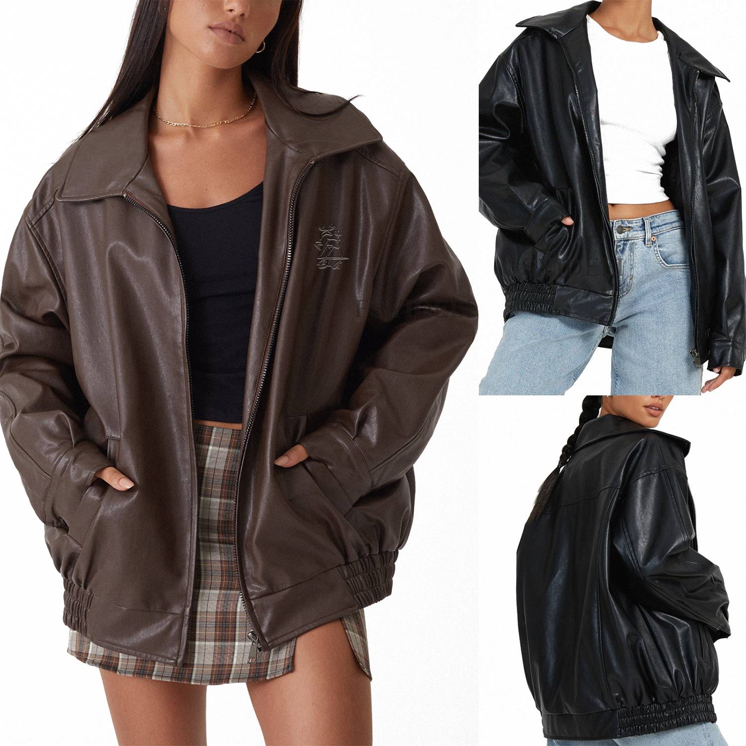 PU Leather Jackets Oversized Faux Motorcycle Plus Size