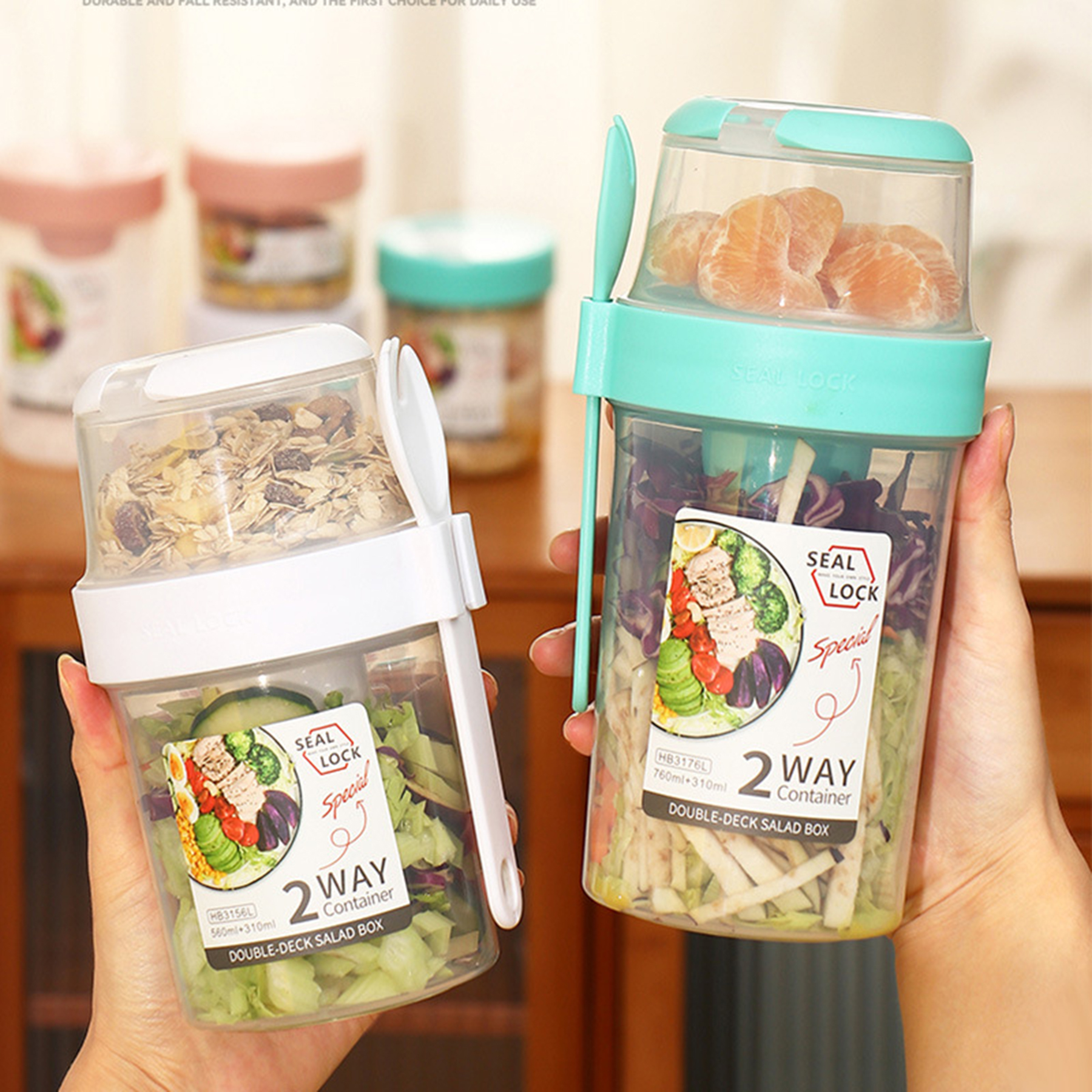 560Ml With 360Ml Double Layer Salad Cup 3