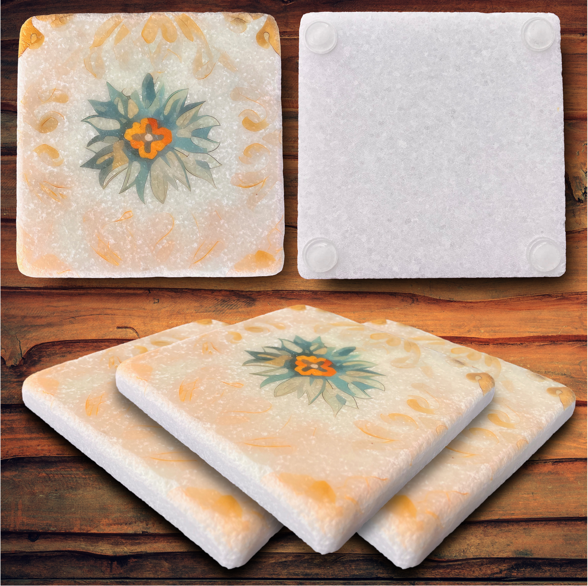Square Coaster White Tumbled Marble 3