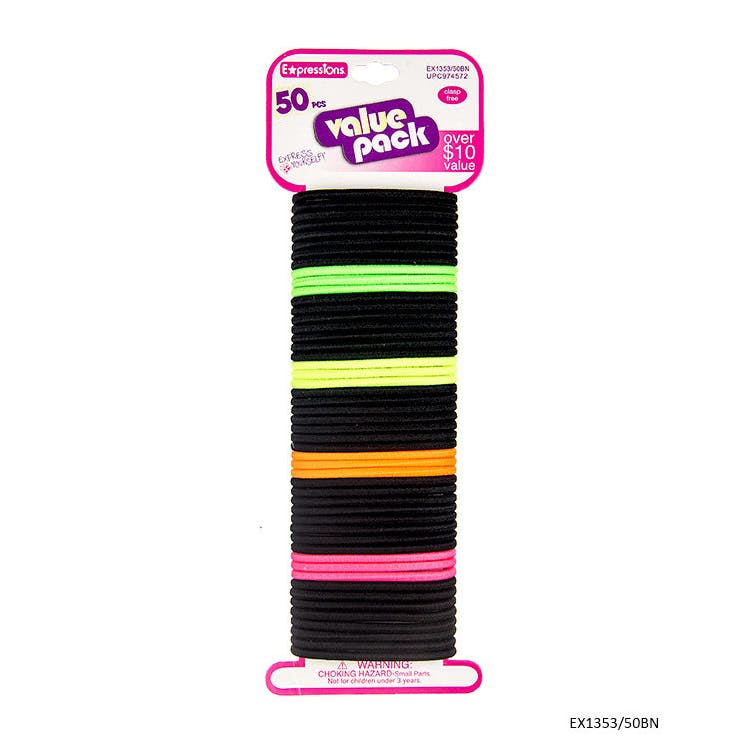 Hair Elastics - Black/Neon 50 Pack 2