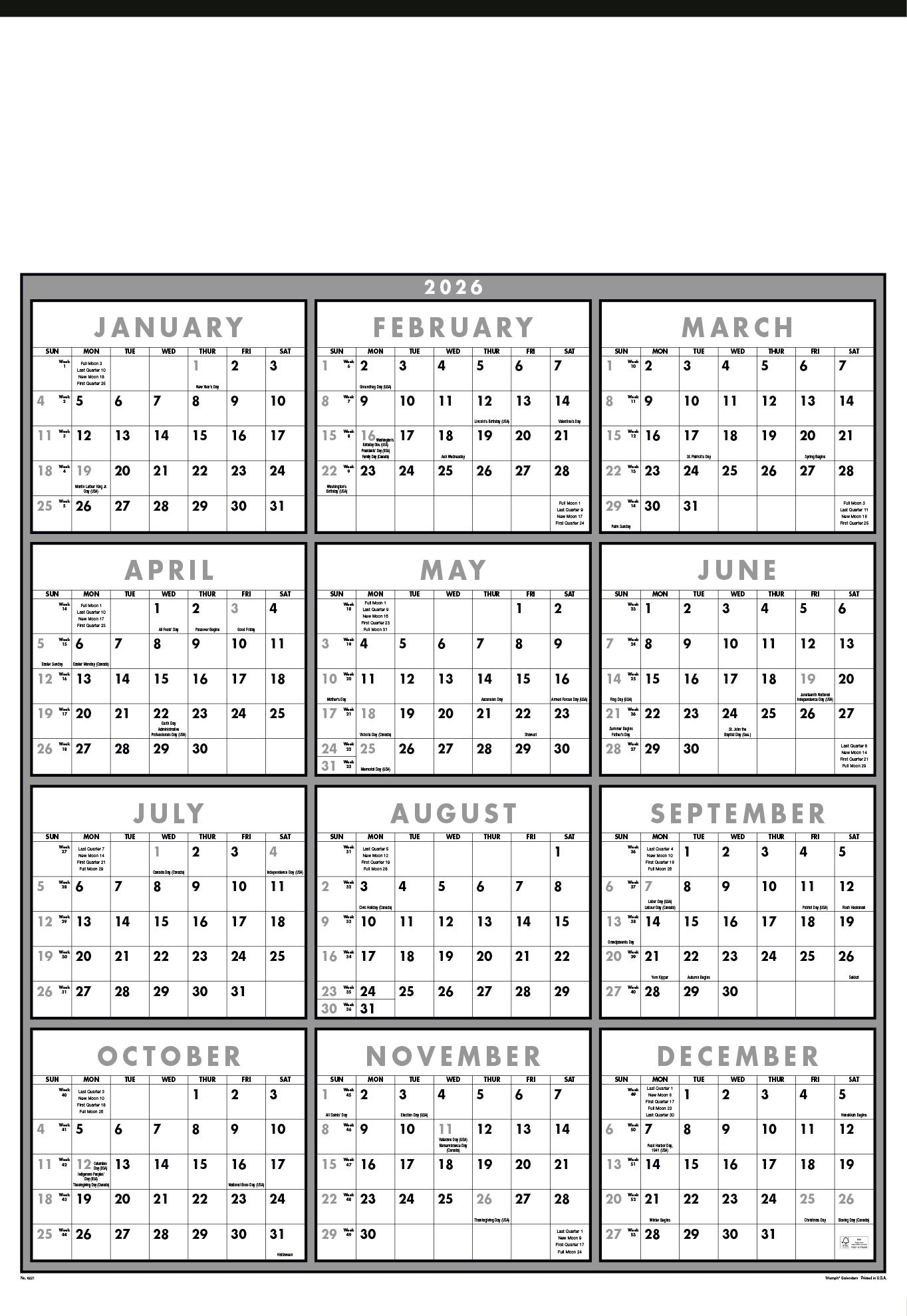 Triumph® Calendars Black & White Span-A-Year Non-Laminated Calendar 24