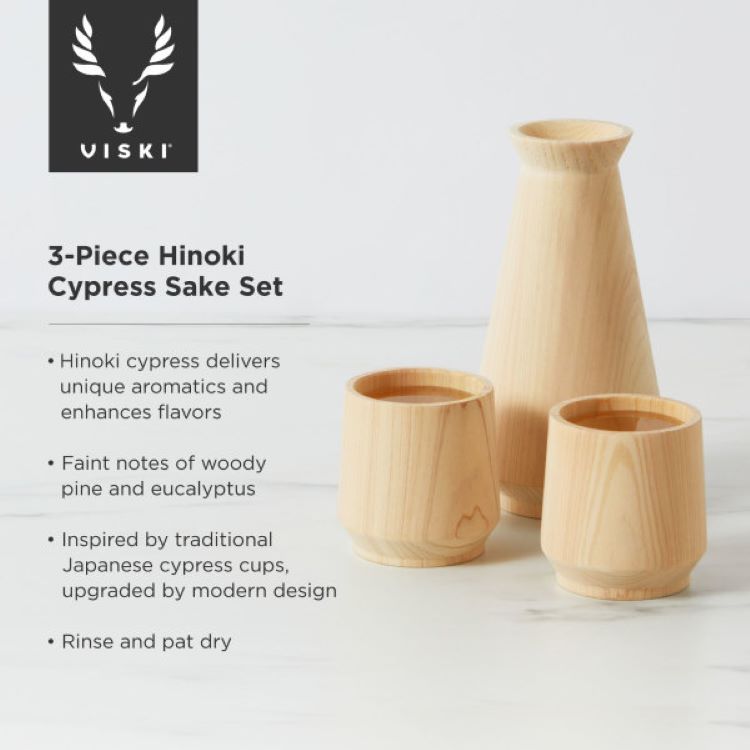 Viski® 3-Piece Hinoki Cypress Sake Set 7