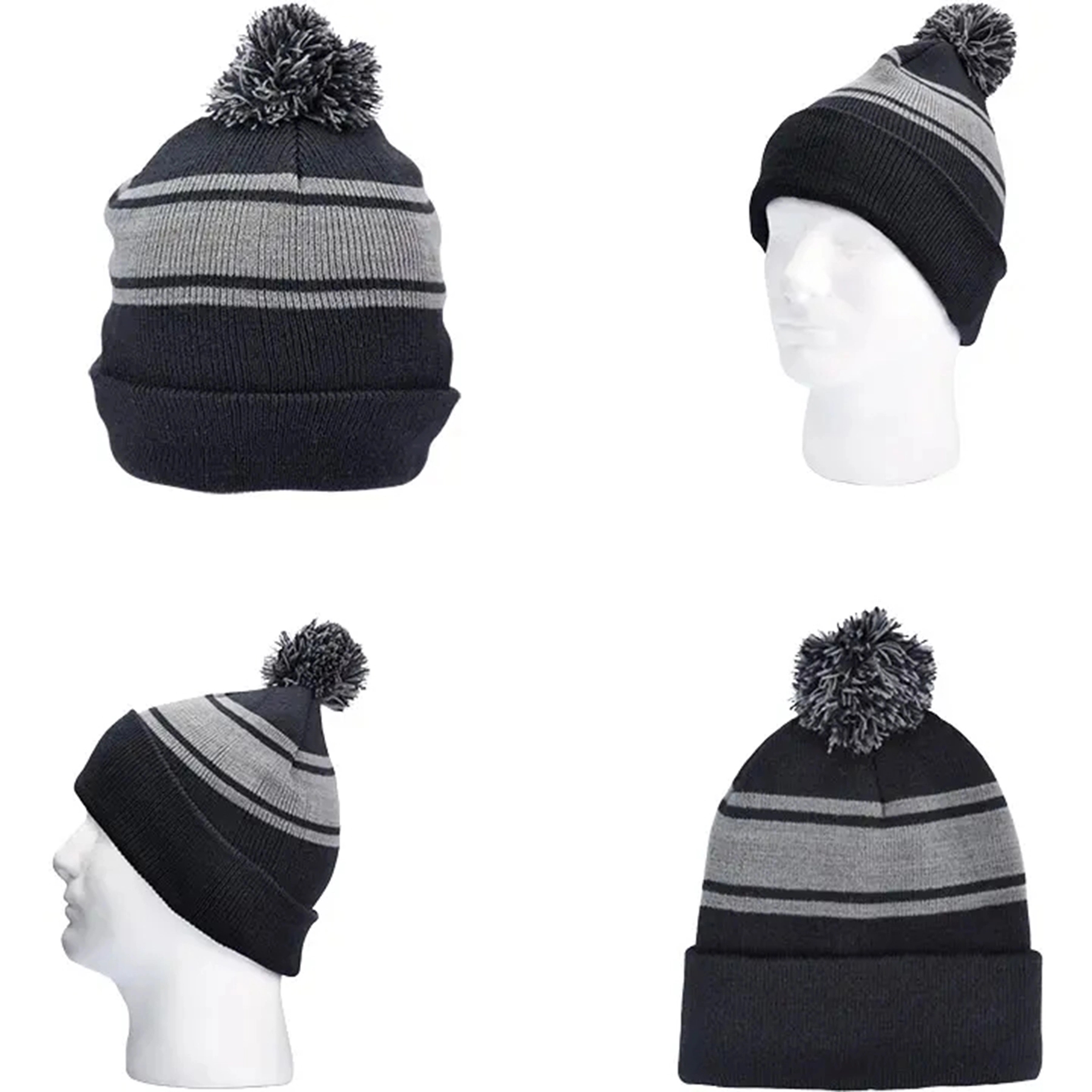 Knit Strip Pom Beanie 2