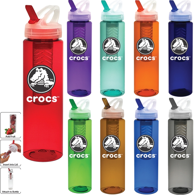 32 oz PET Translucent Sports Water Bottle with Fruit Infuser and Flip Top Lid 4