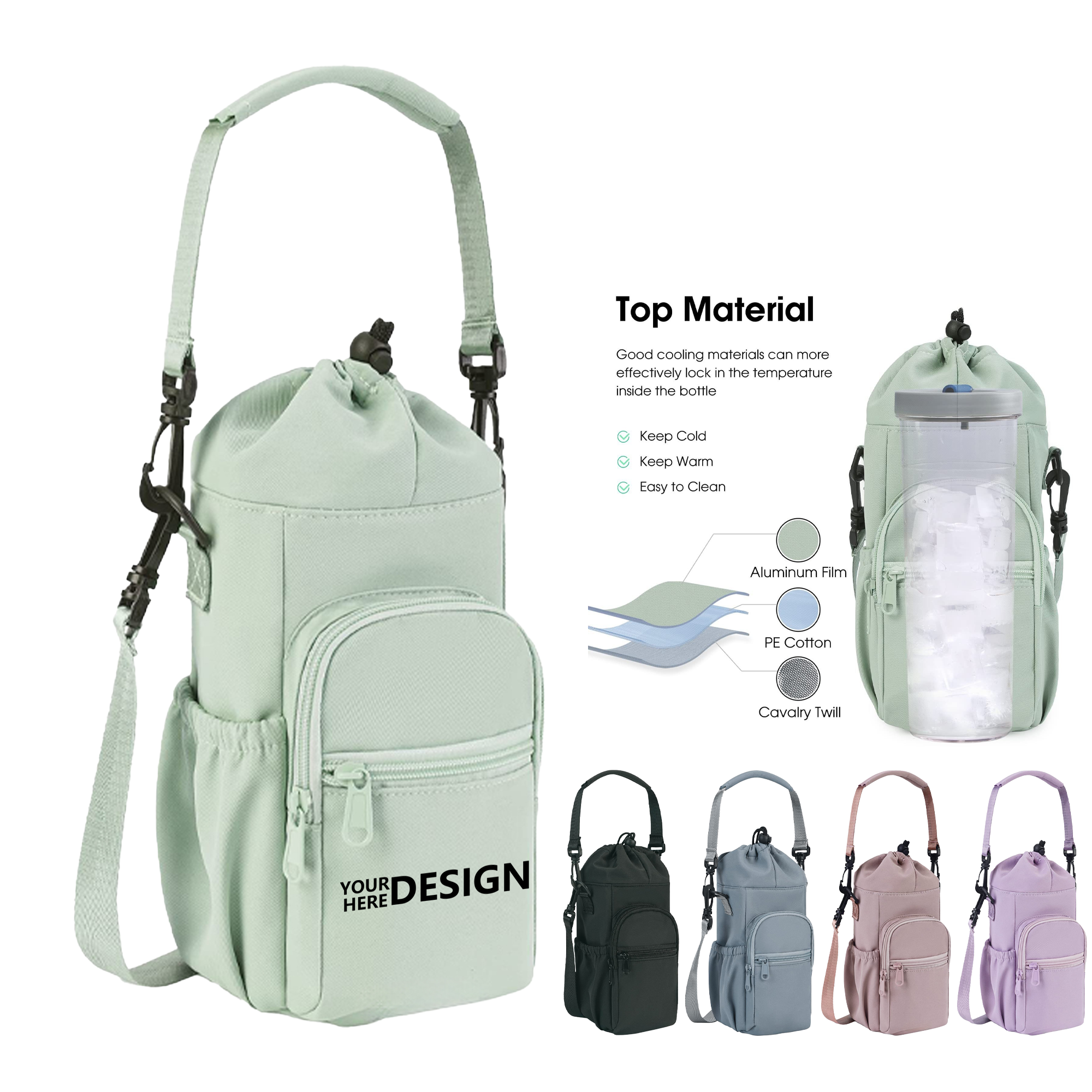 Aluminum Foil Lining Fabric Water Bottle Satchel 2