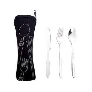 3 In 1 Flatware Stainless Steel Knife Fork Spoon Set With Pouch 18