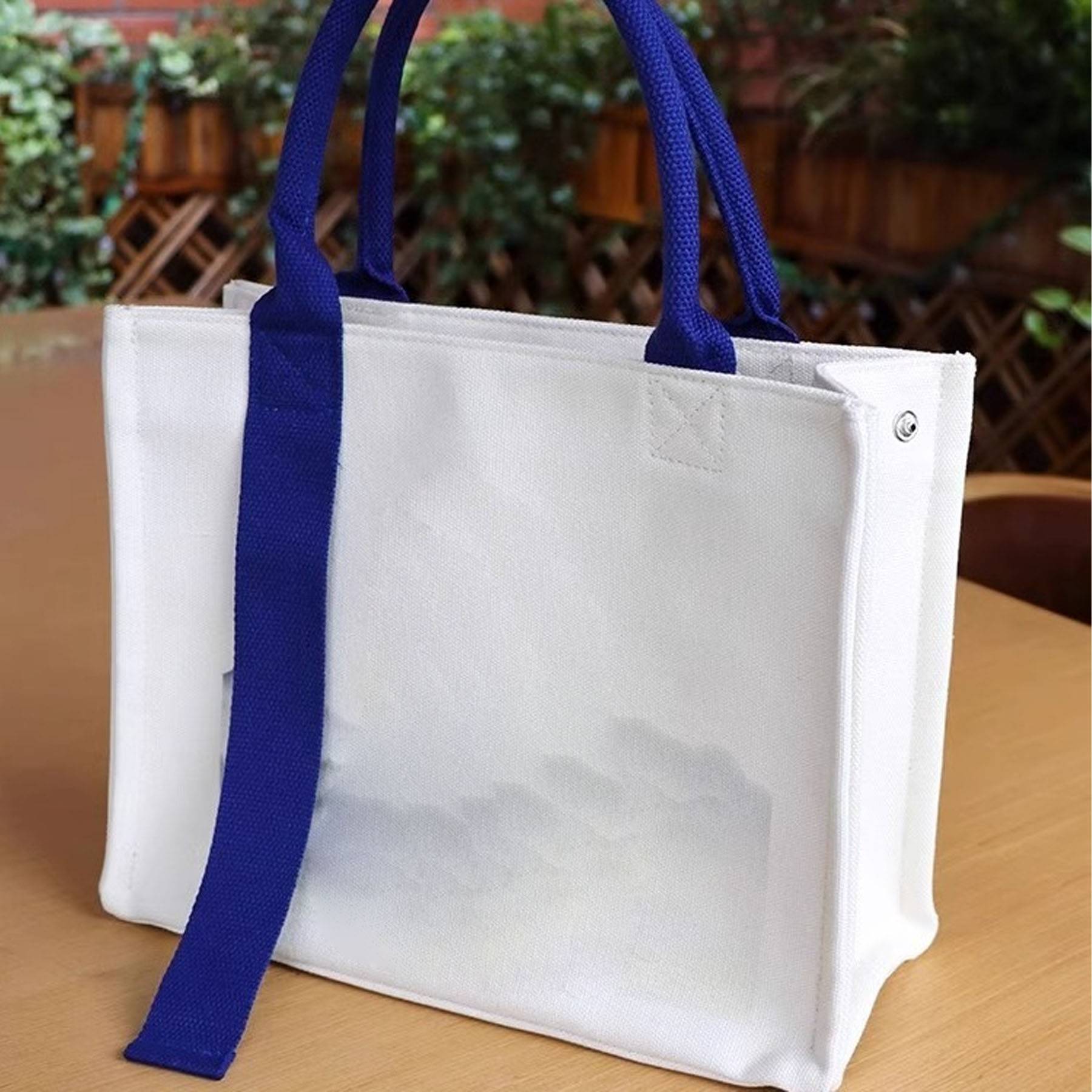 Canvas Reusable Crossbody Shopping Tote Bag with Ribbon, custom tote bag with logo imprint 5