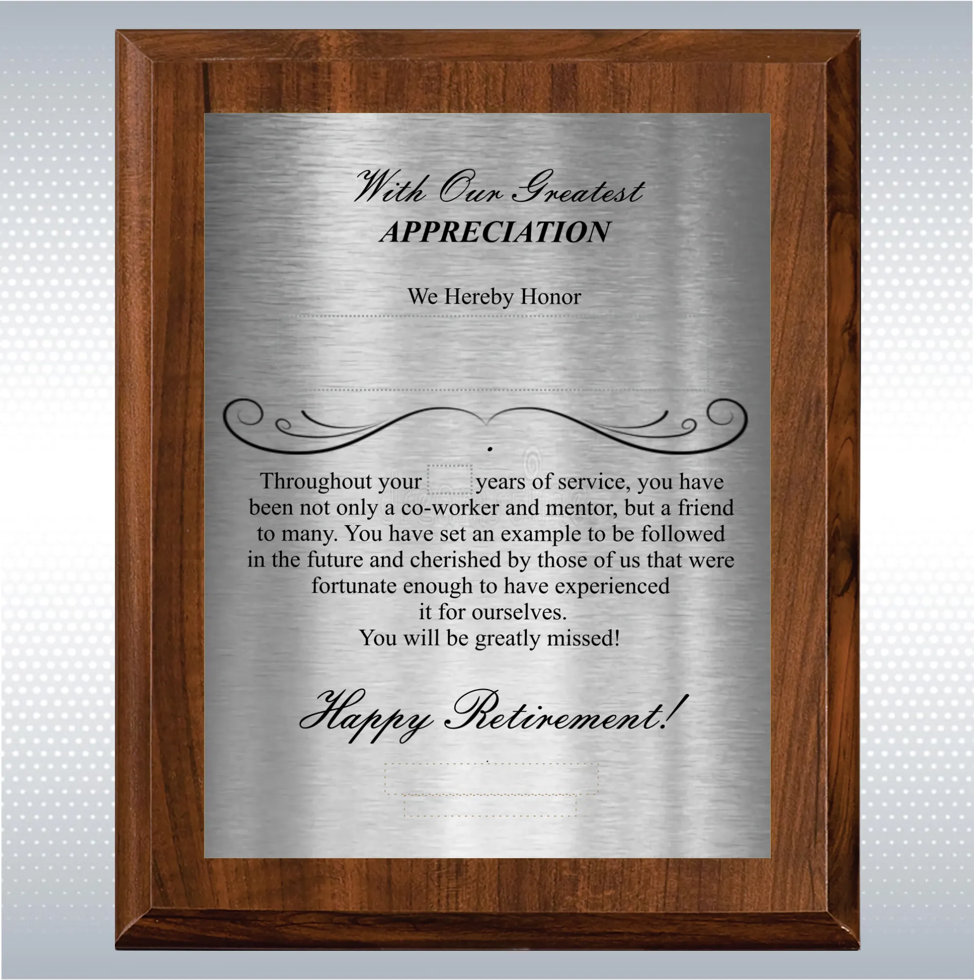 Cherry Finish Plaque Retirement Gift Award 20