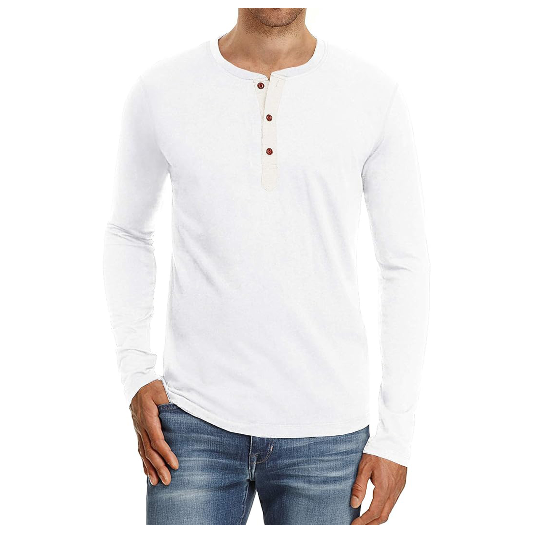 Men's Long Sleeve Henley Cotton T Shirts 27