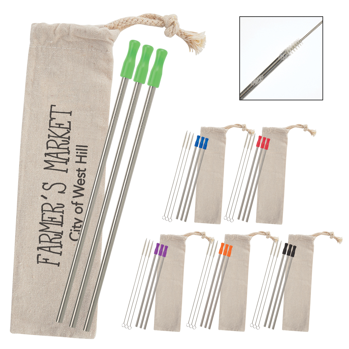 3-Pack Stainless Straw Kit with Cotton Pouch 6