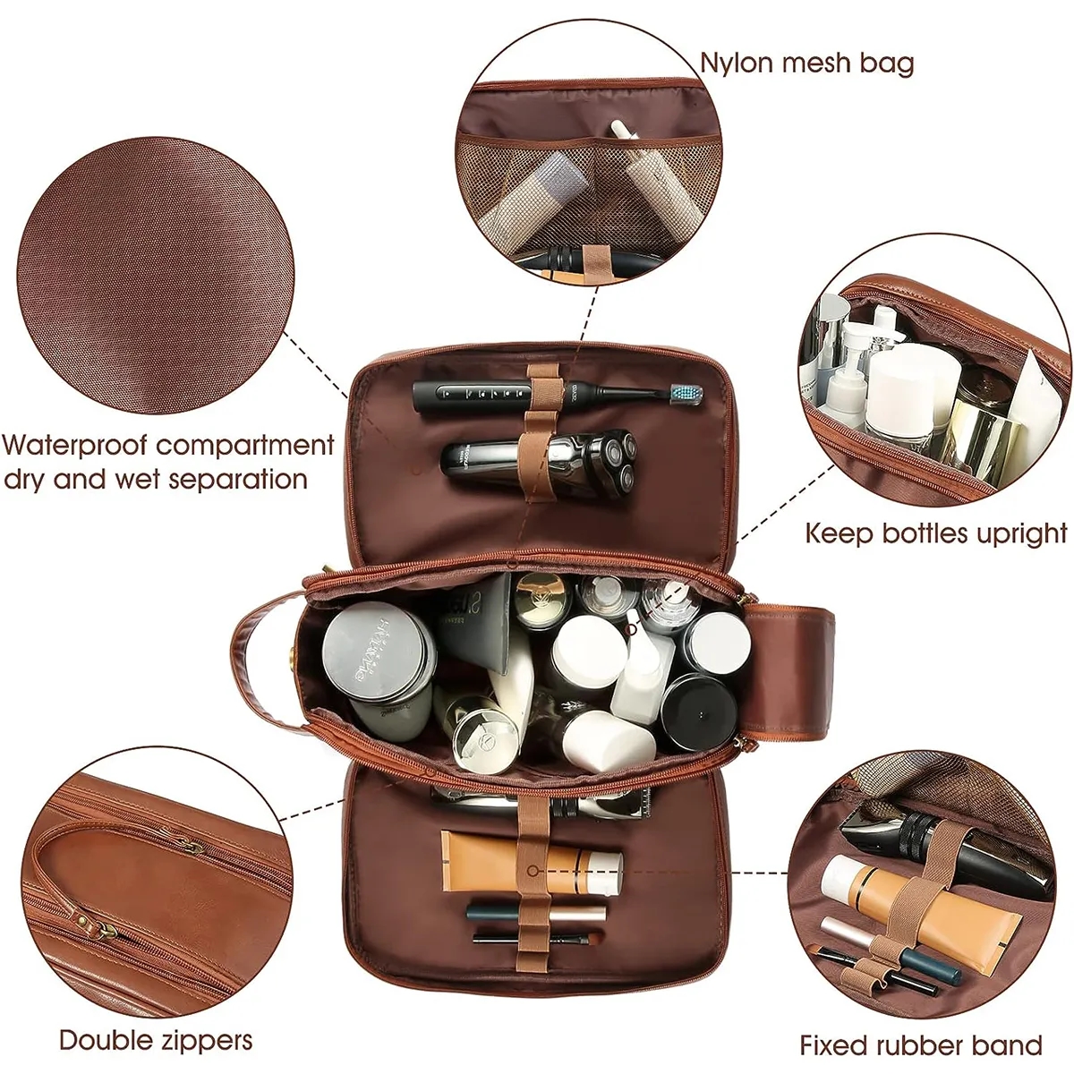 PU Leather Toiletry Bag Men Travel Large Capacity Waterproof 7
