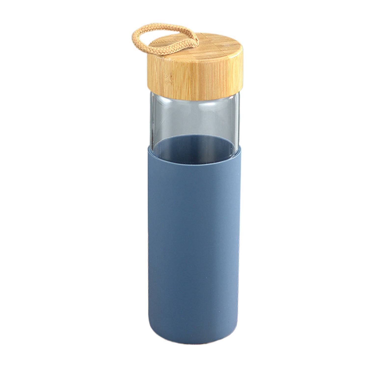 16oz Glass Water Bottle With Bamboo Lid And Silicone Sleeve 3