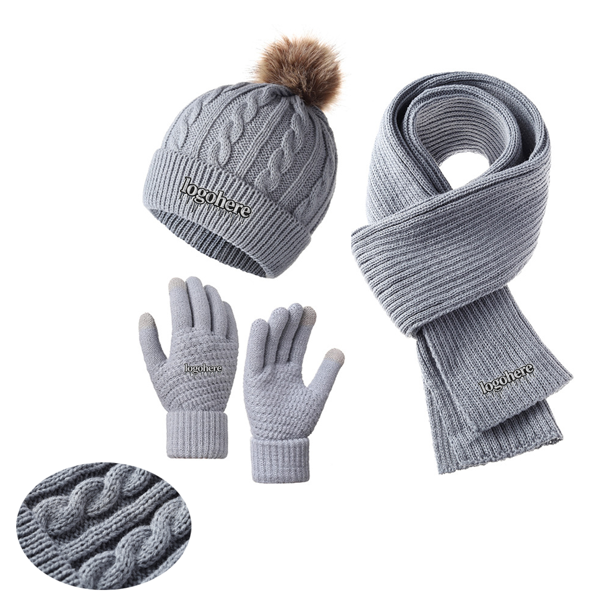 MOQ 10 Acrylic Knit Hat, Scarf, and Glove Set 2