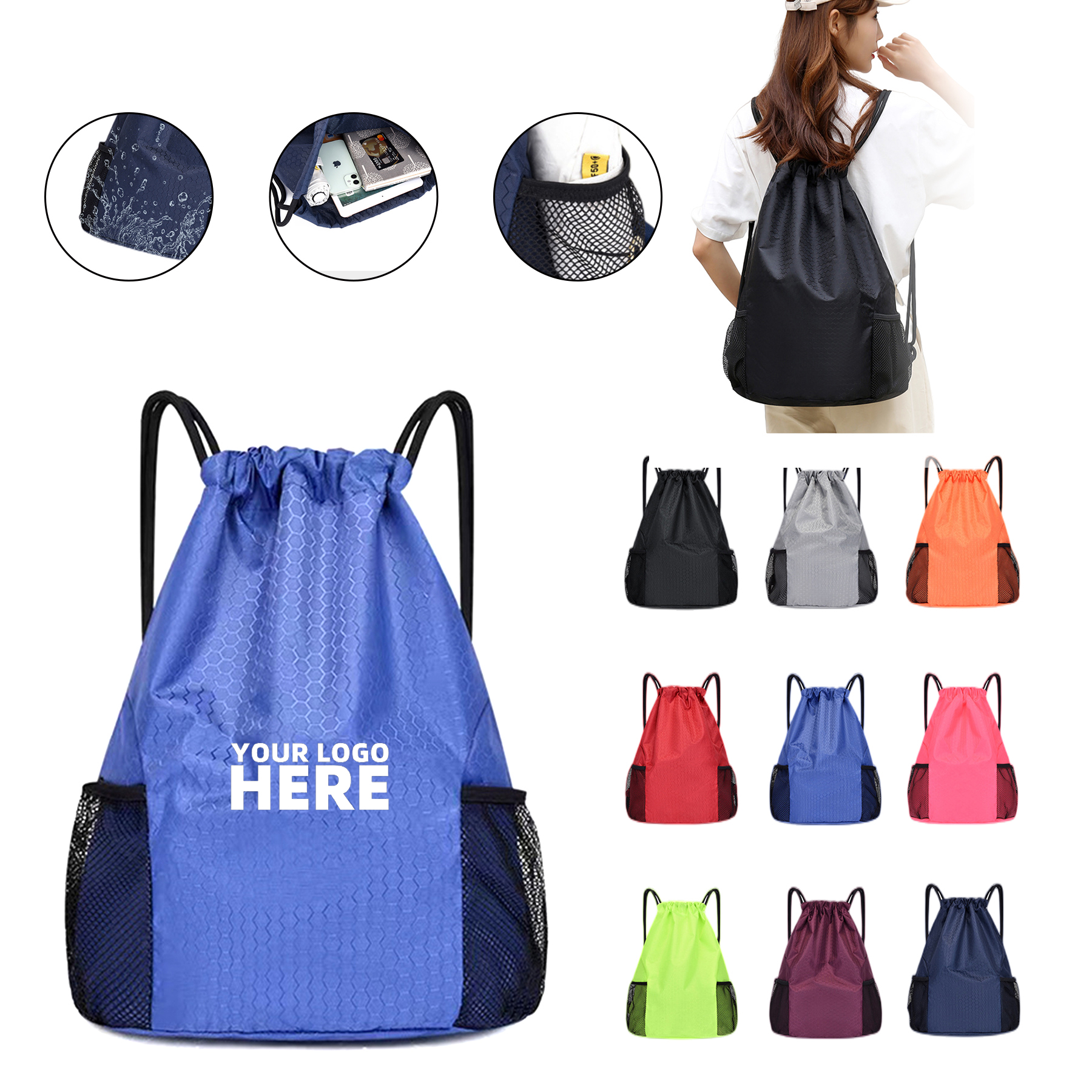 Drawstring Backpack With Mesh Pocket 2