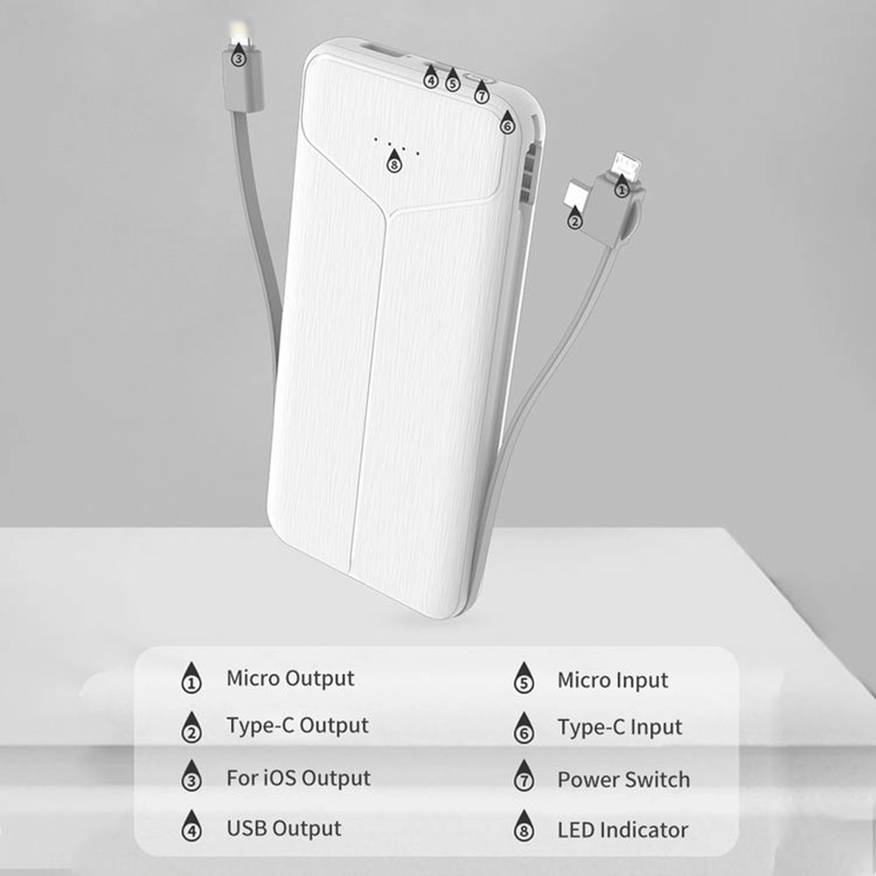10000 mAh Power Bank with Wall Plug-in and Cable 7
