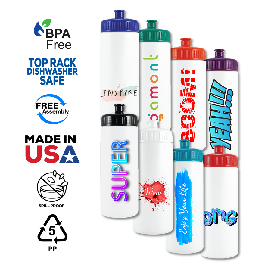 Sports Bottle with Push Spout - Plastic 16 oz