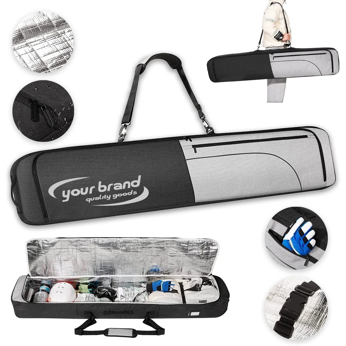 600D Premium Water-Resistant Padded Snowboard Ski Bags 6