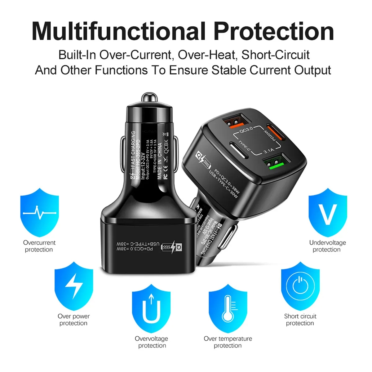 4-Port USB C Car Charger 3