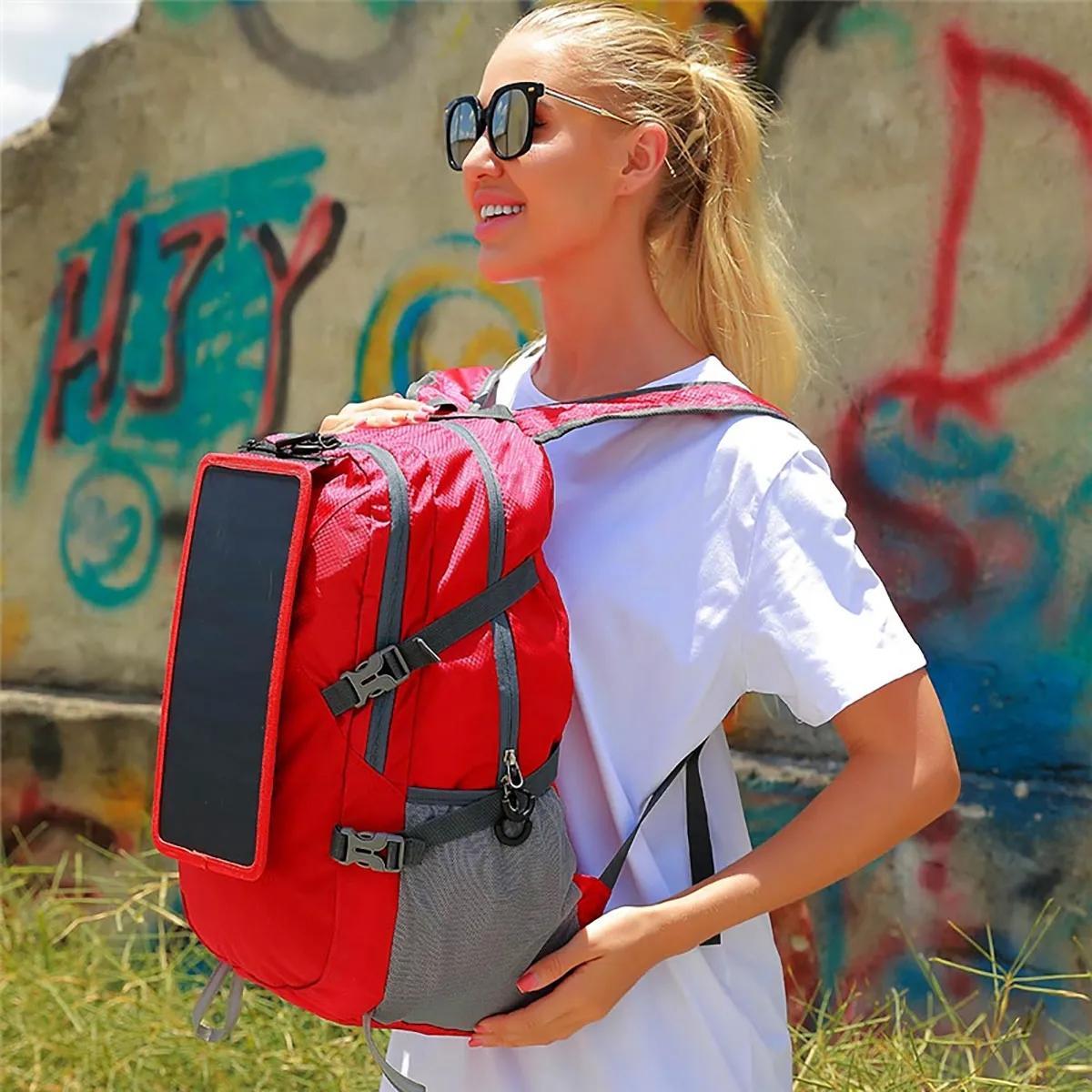 Portable Foldable Hiking Daypack Backpack with Solar Panel 3