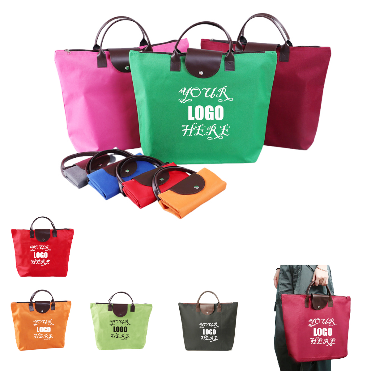 Foldable Oxford Cloth Shopping Tote Bag with Handles, custom tote bag with logo imprint 2