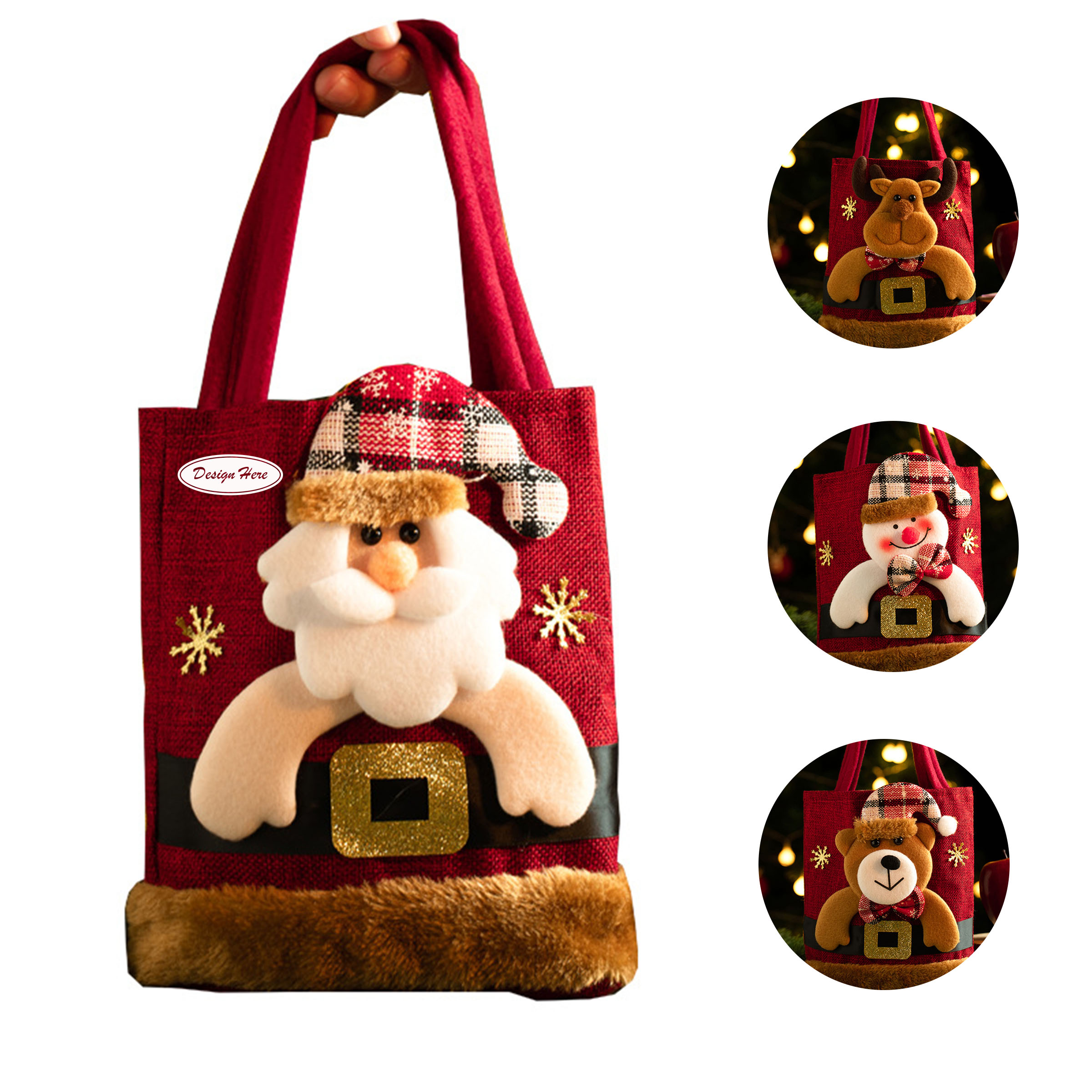 Burlap Christmas Gift Bag with Santa Design 4