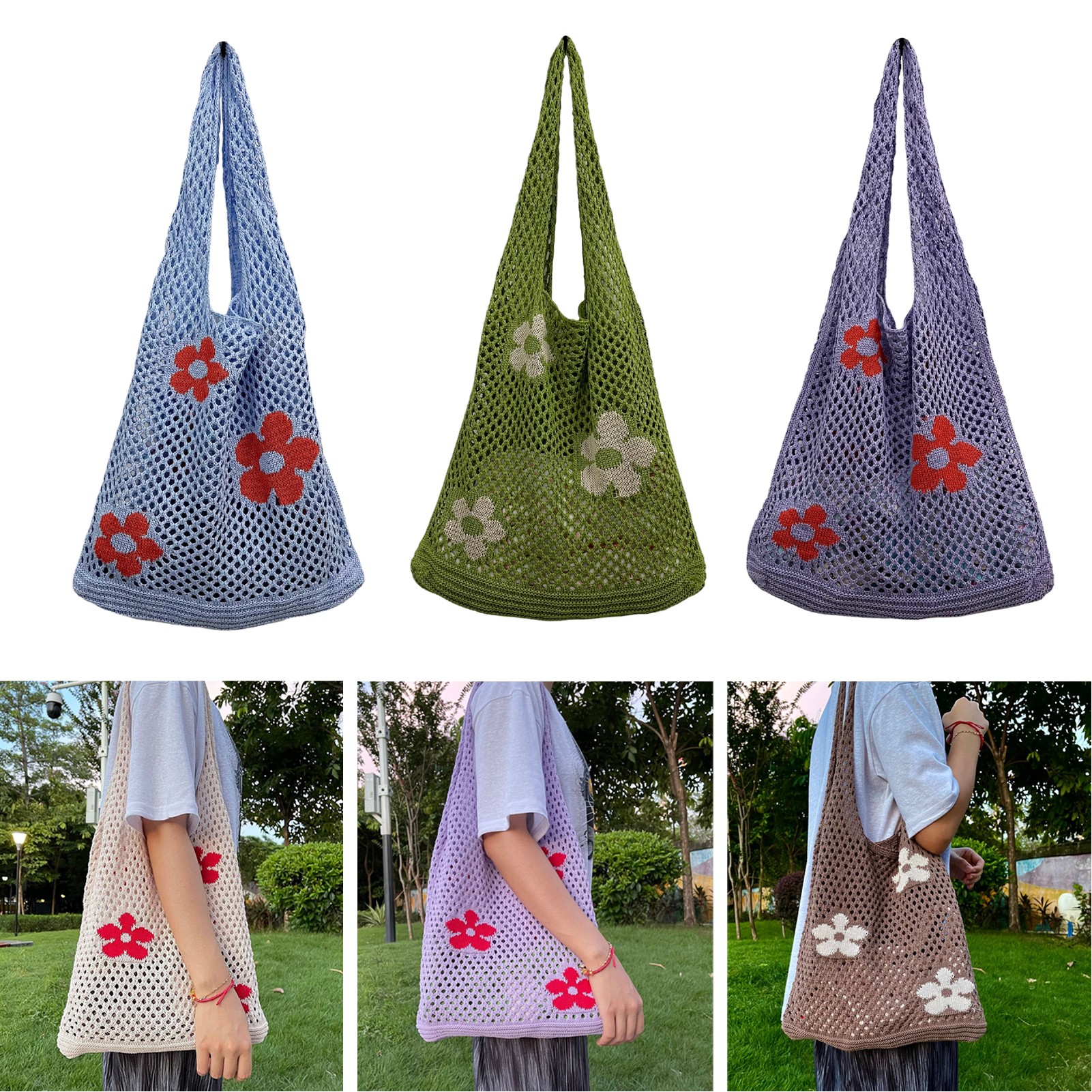 Crochet Tote Bag Fairycore Hobo Bag, custom tote bag with logo imprint 2