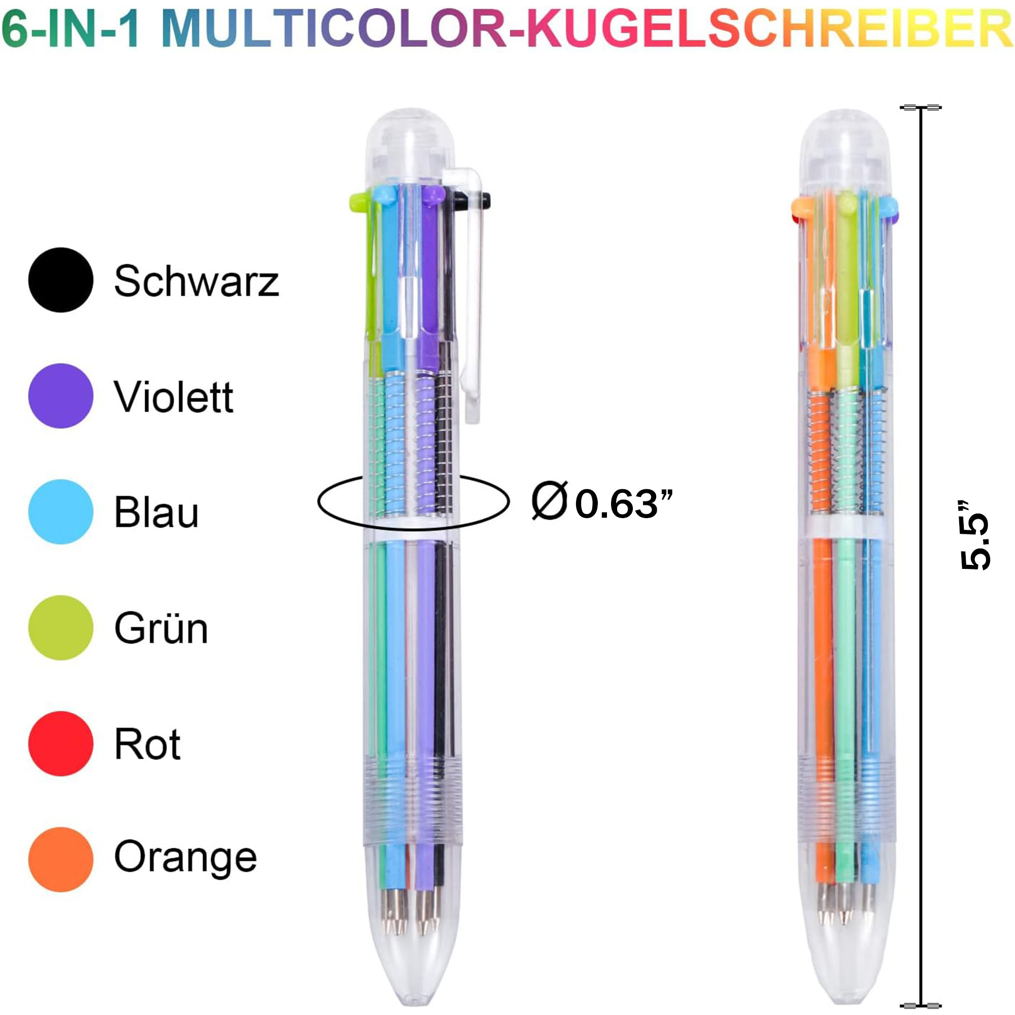 6 In 1 Multi Color Rainbow Push Ballpoint Pen 1