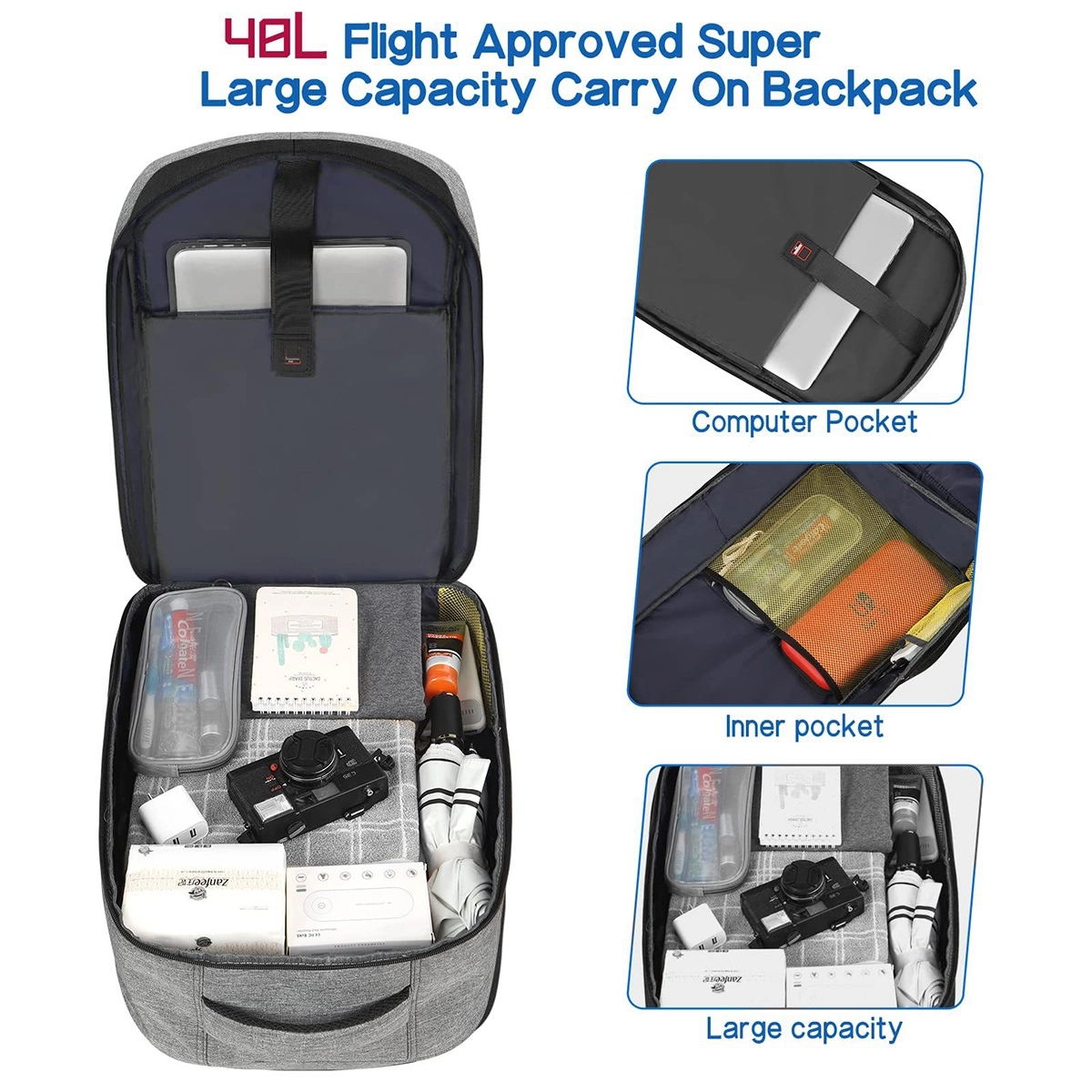 Extra Large Travel Carry on Laptop Backpack with USB Port 8