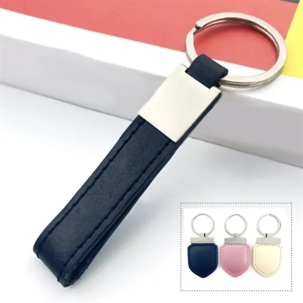 Stitched Leatherette Circle Key Tag
