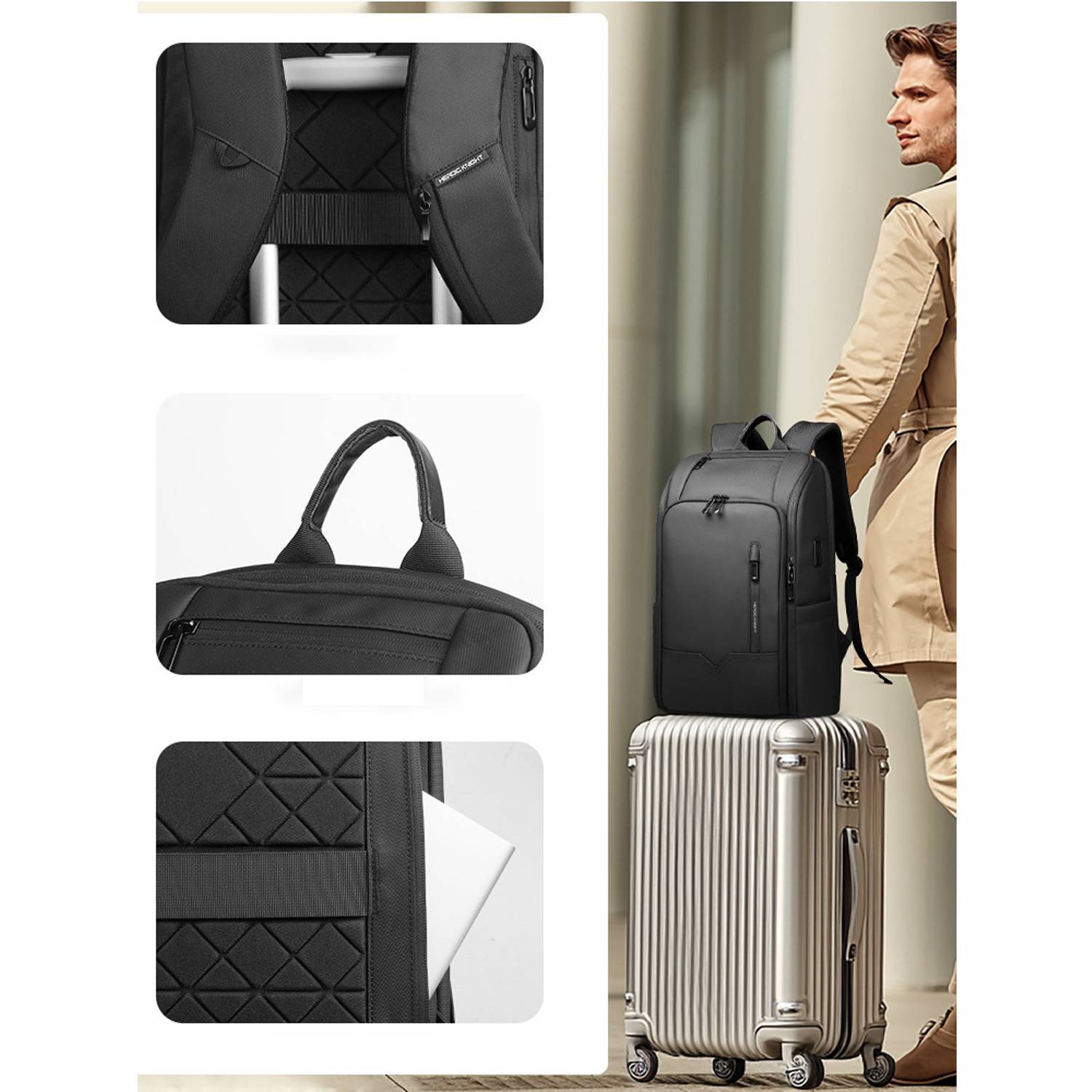 Large Travel Oxford Laptop Backpack w/ USB Port 2