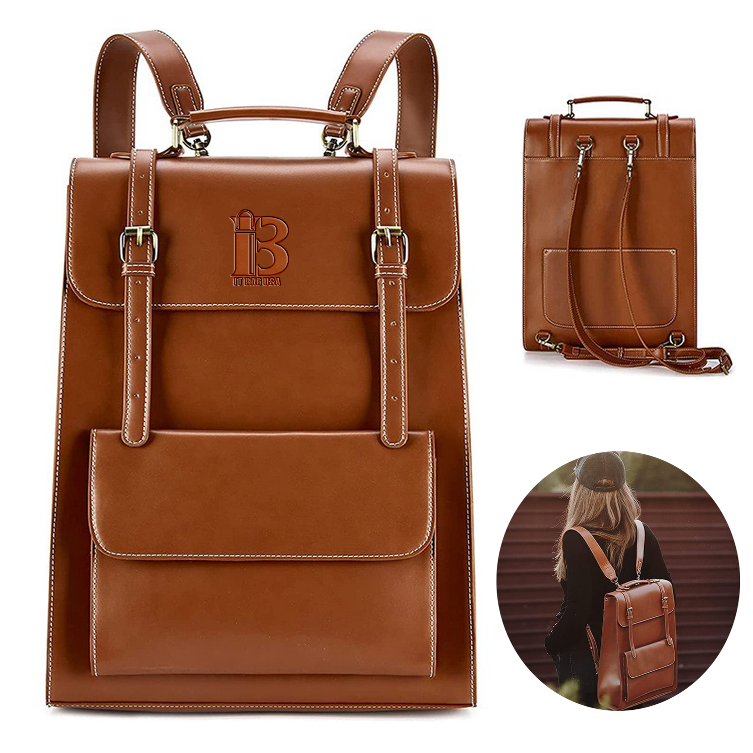 Laptop Backpack for Women PU Leather Bag 16