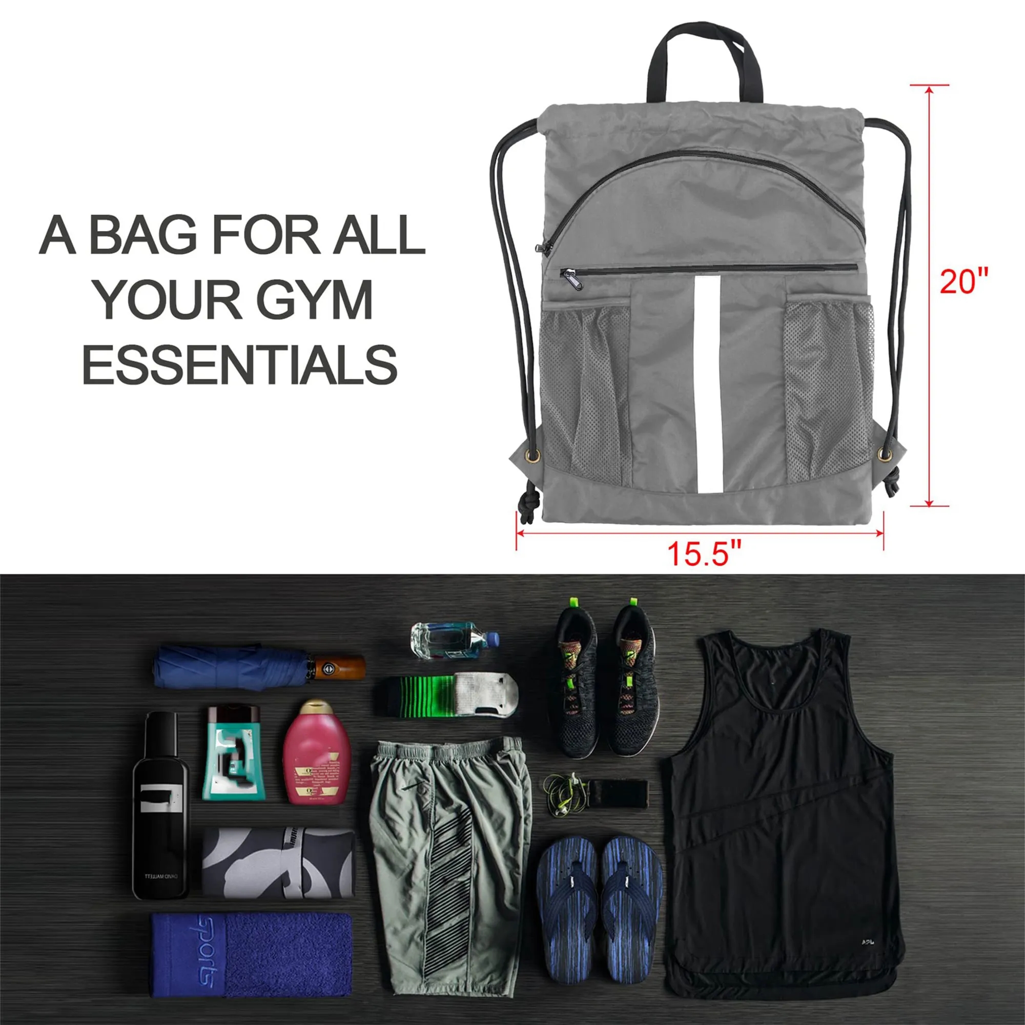 Drawstring Backpack Sports Gym Bag With Shoe Compartment 2