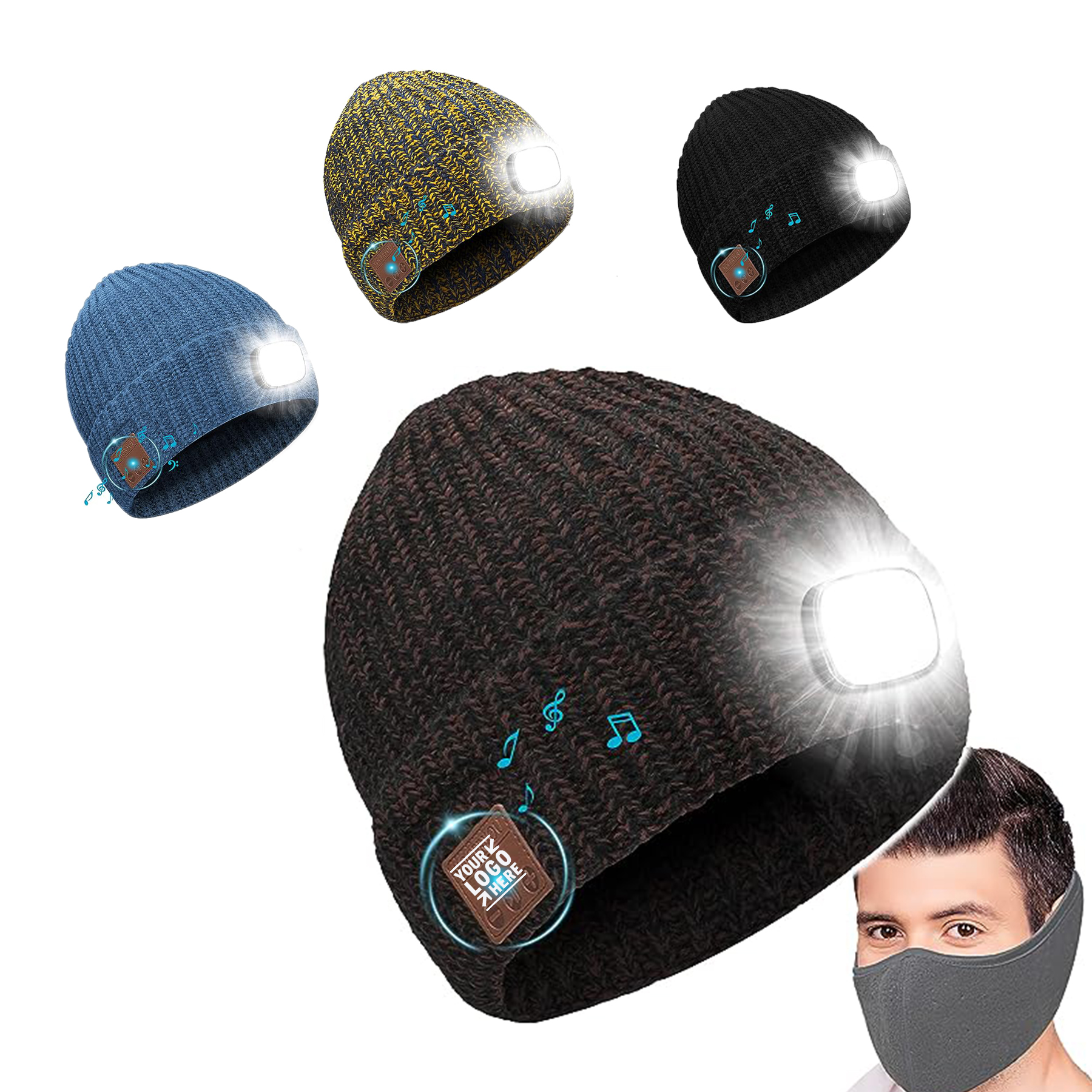 Women Men Gifts Light LED Face Cover Bluetooth Beanie Hat 2