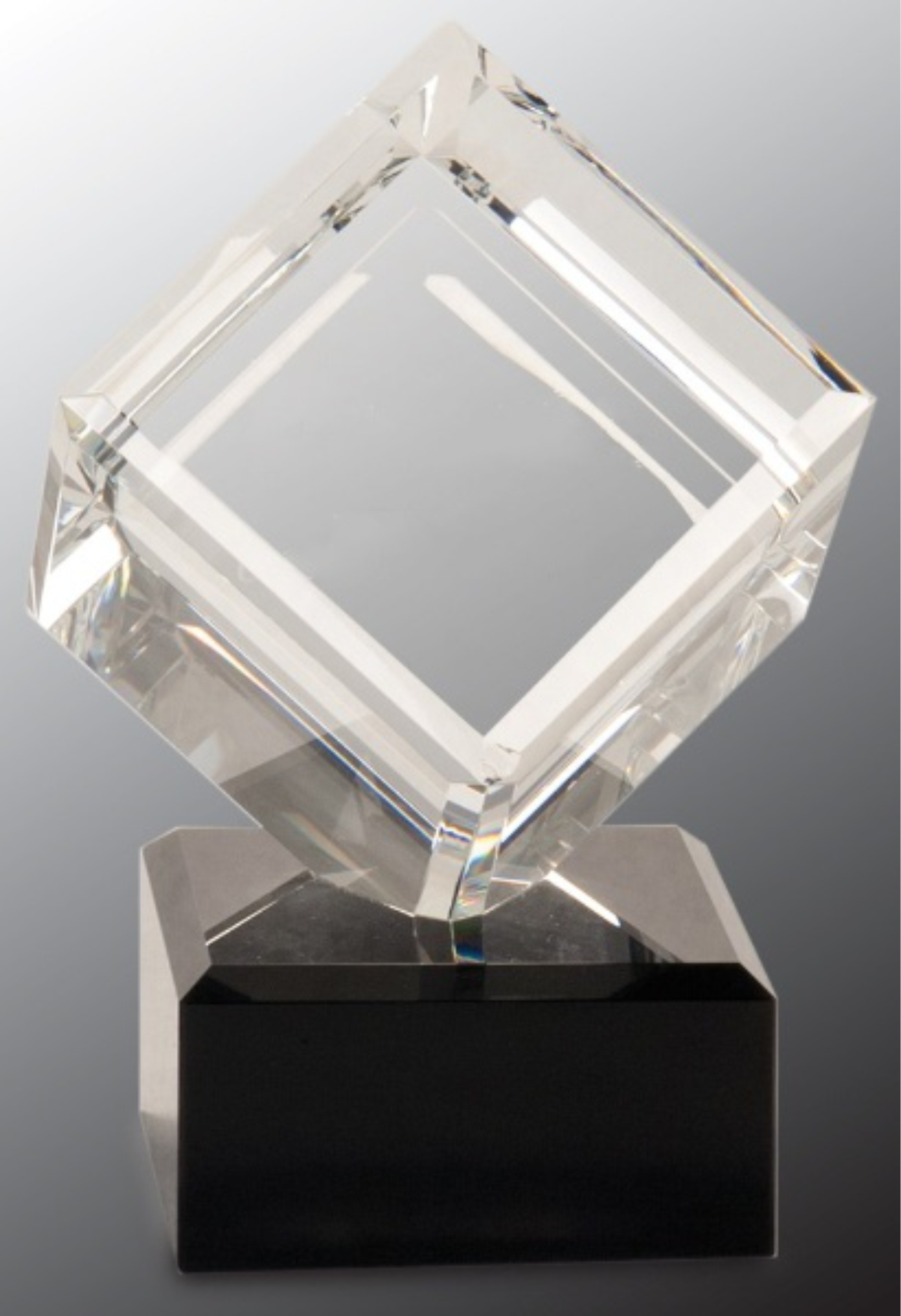 6" Clear Crystal Cube Award on Black Pedestal Base 2