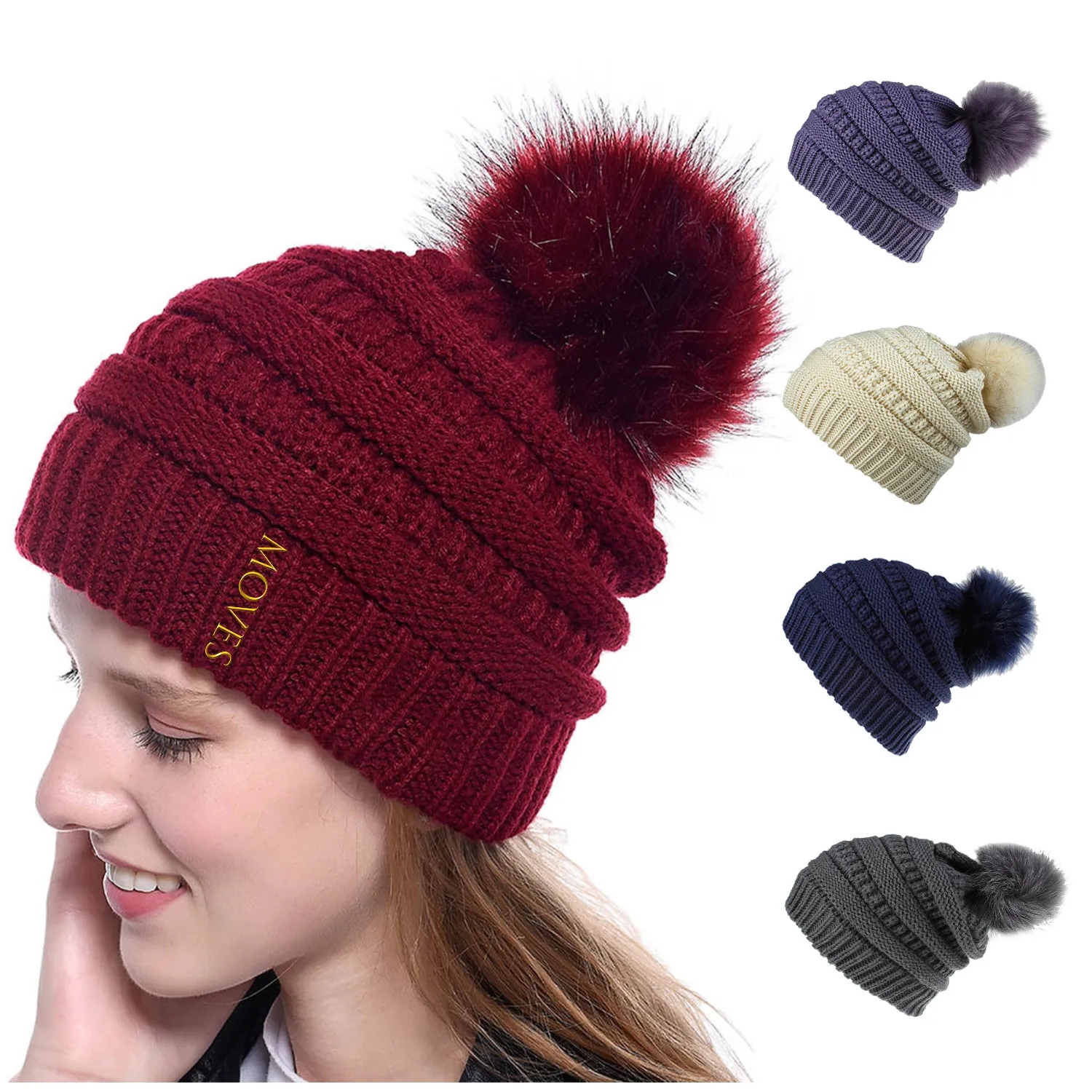 Custom Thick Knitted Multiple Color Blend Beanie Winter Hat 4