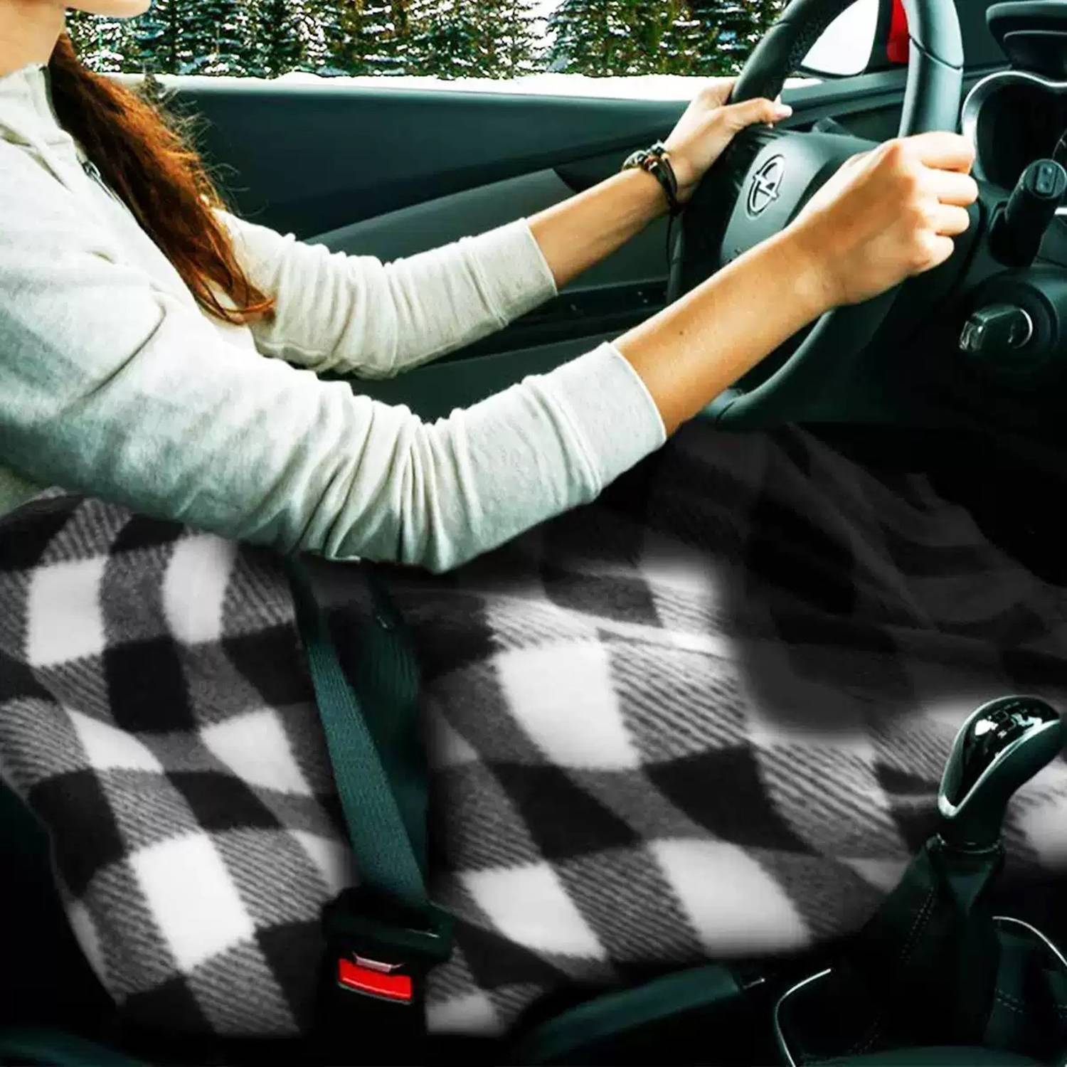 12V Car Electric Heated Fleece Plaid Blanket 5