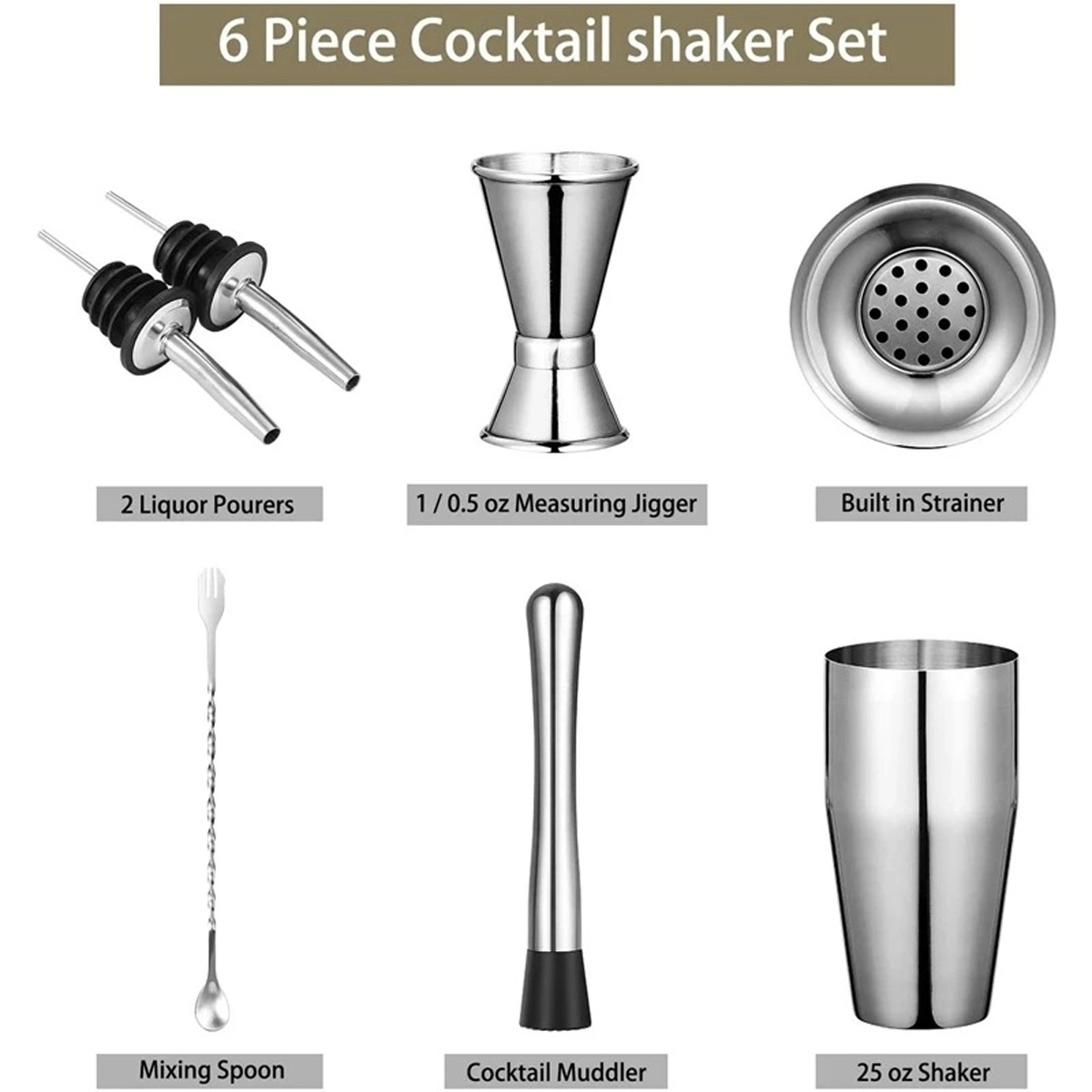 24 oz Cocktail Shaker Set 6 Pieces 2