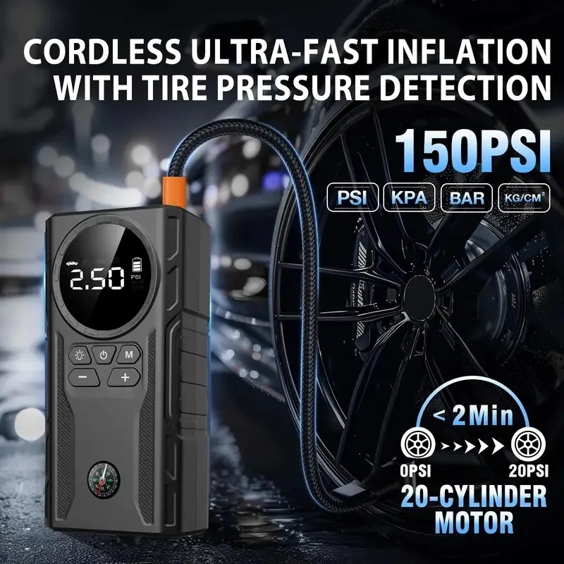 12V Car Emergency Jump Starter with Air Compressor 2