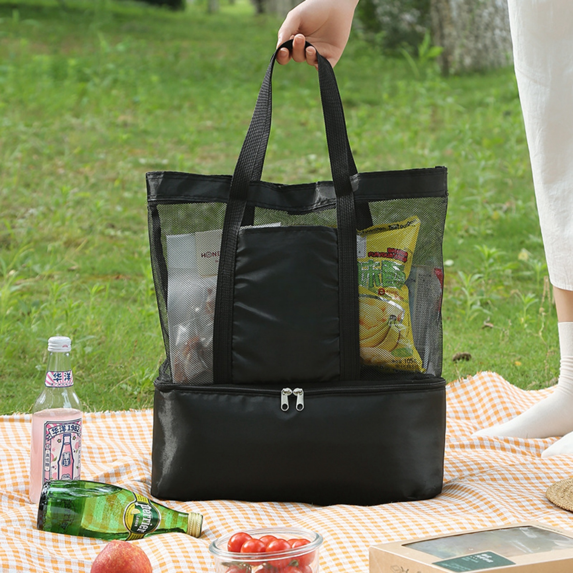 Oversized Mesh Beach Tote Bag with Wet/Dry and Cooler 9