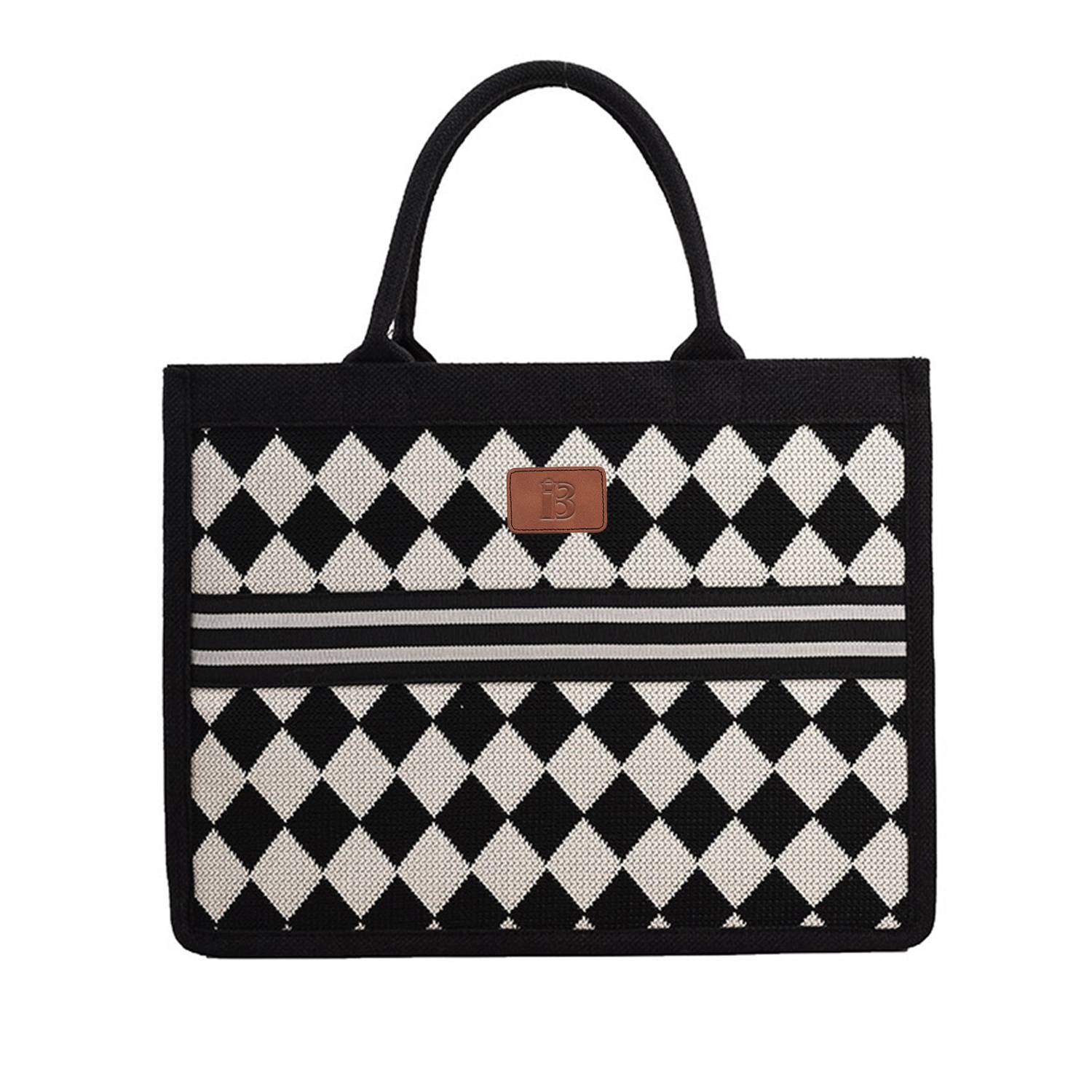 Large Capacity Canvas Tote Bag Black and White Checkerboard, custom tote bag with logo imprint 2